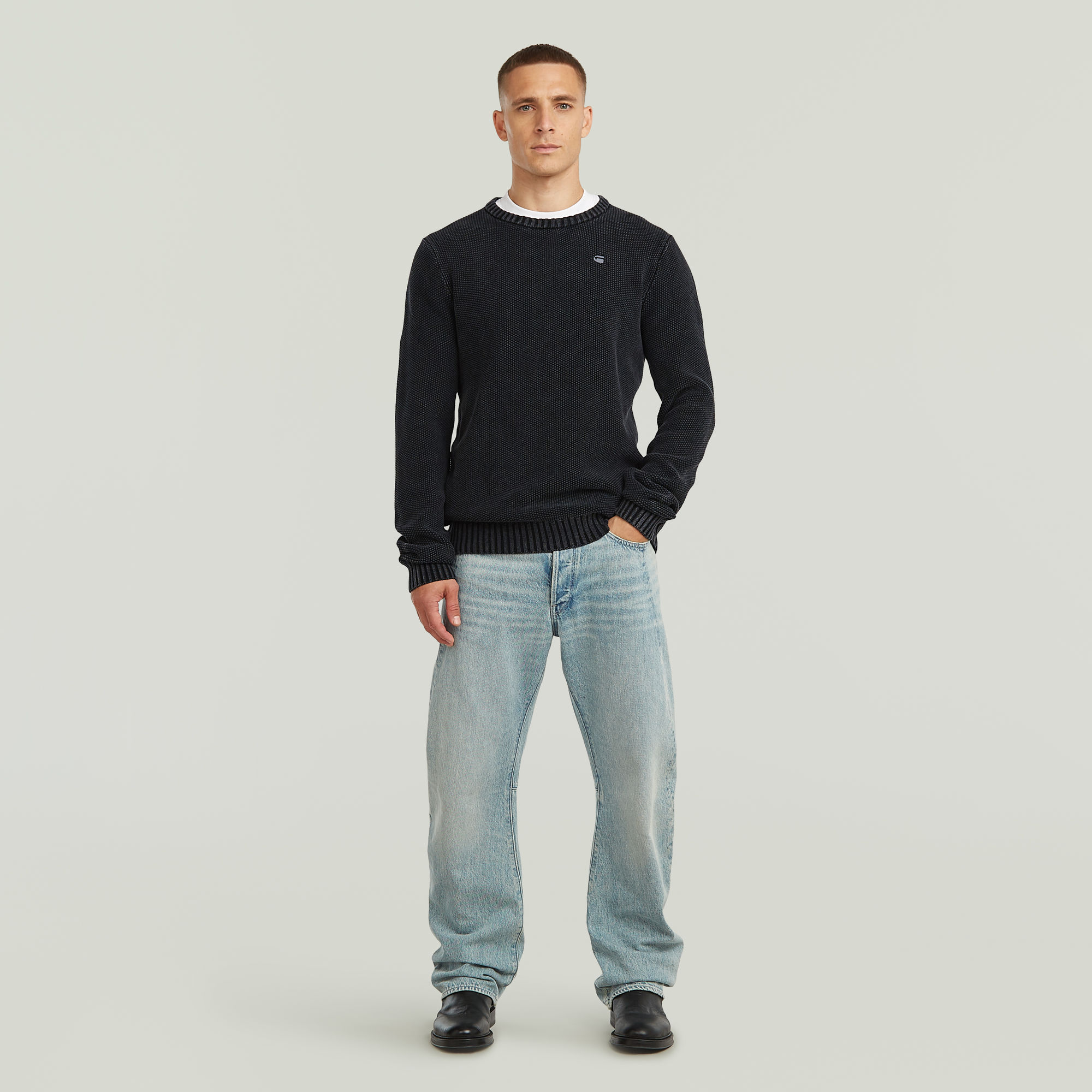 Thumbnail - Garment Dyed Structure Knit - Schwarz - Herren