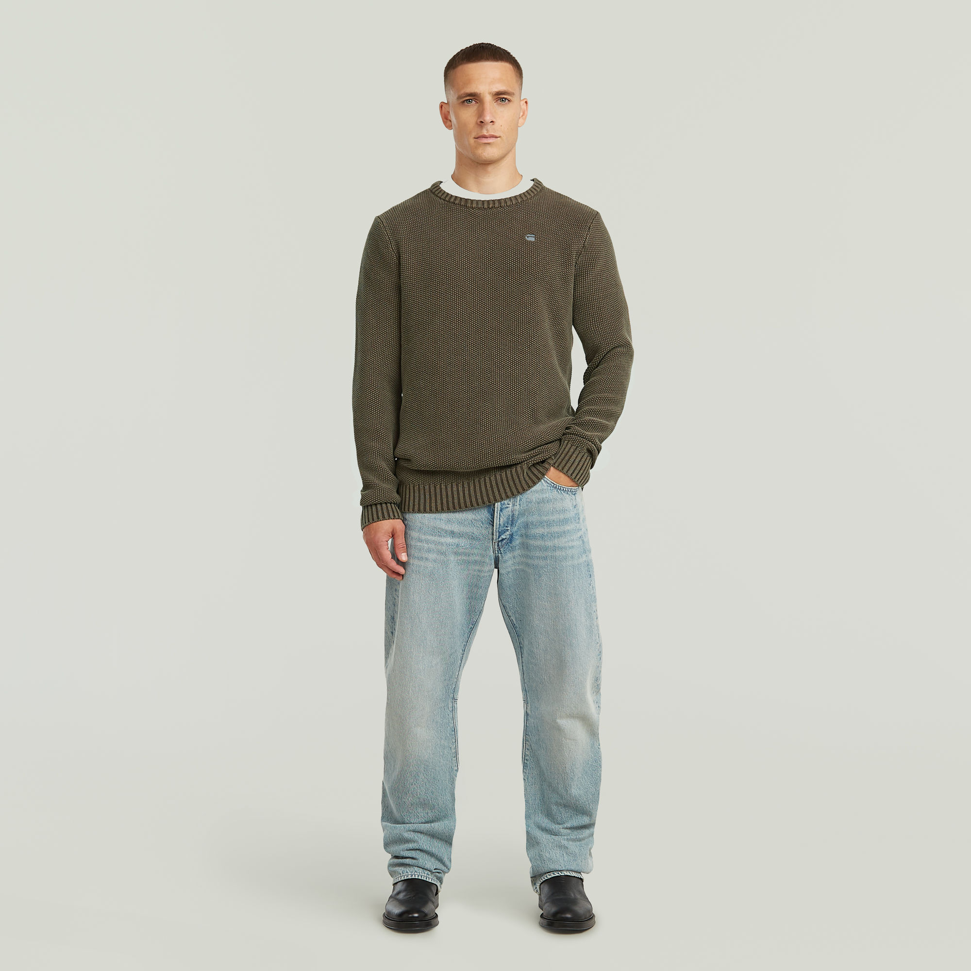 Thumbnail - Garment Dyed Structure Knit - Grau - Herren