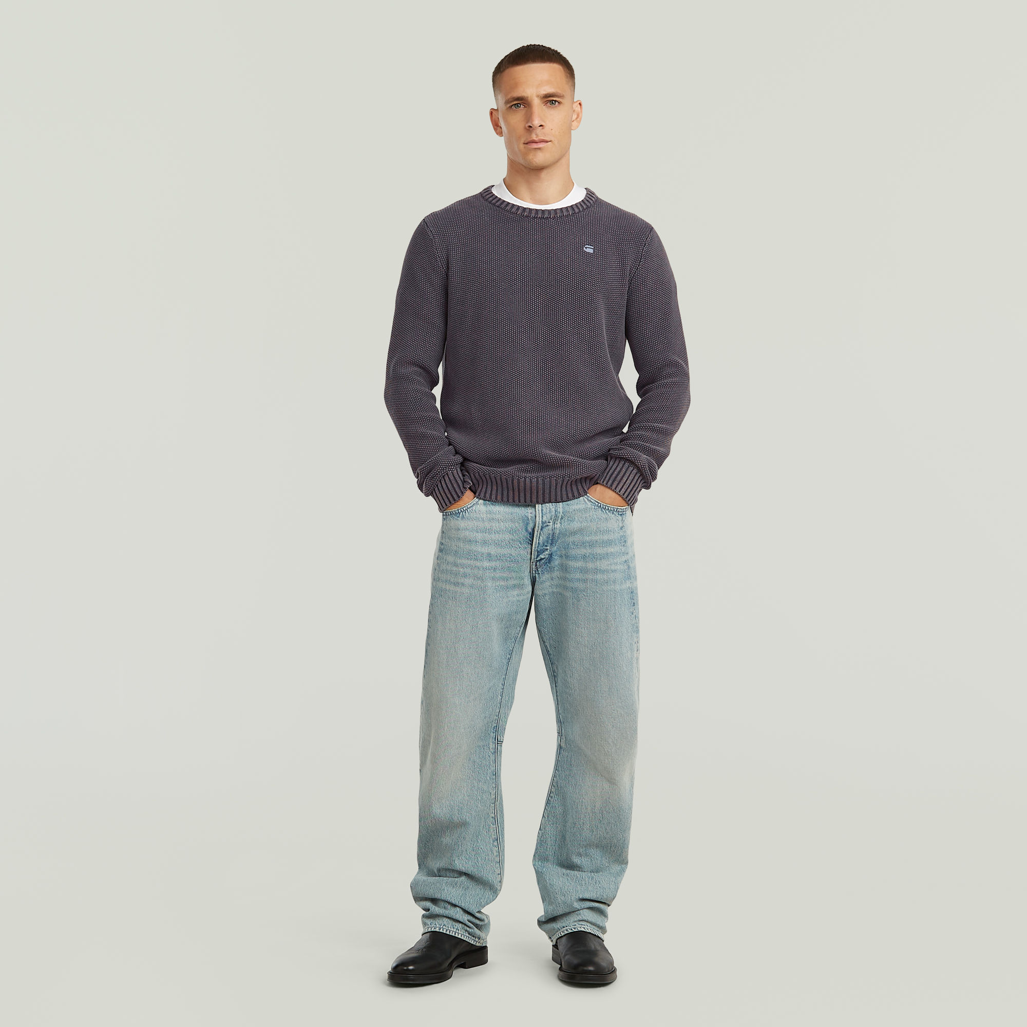 Thumbnail - Garment Dyed Structure Knit - Dunkelblau - Herren
