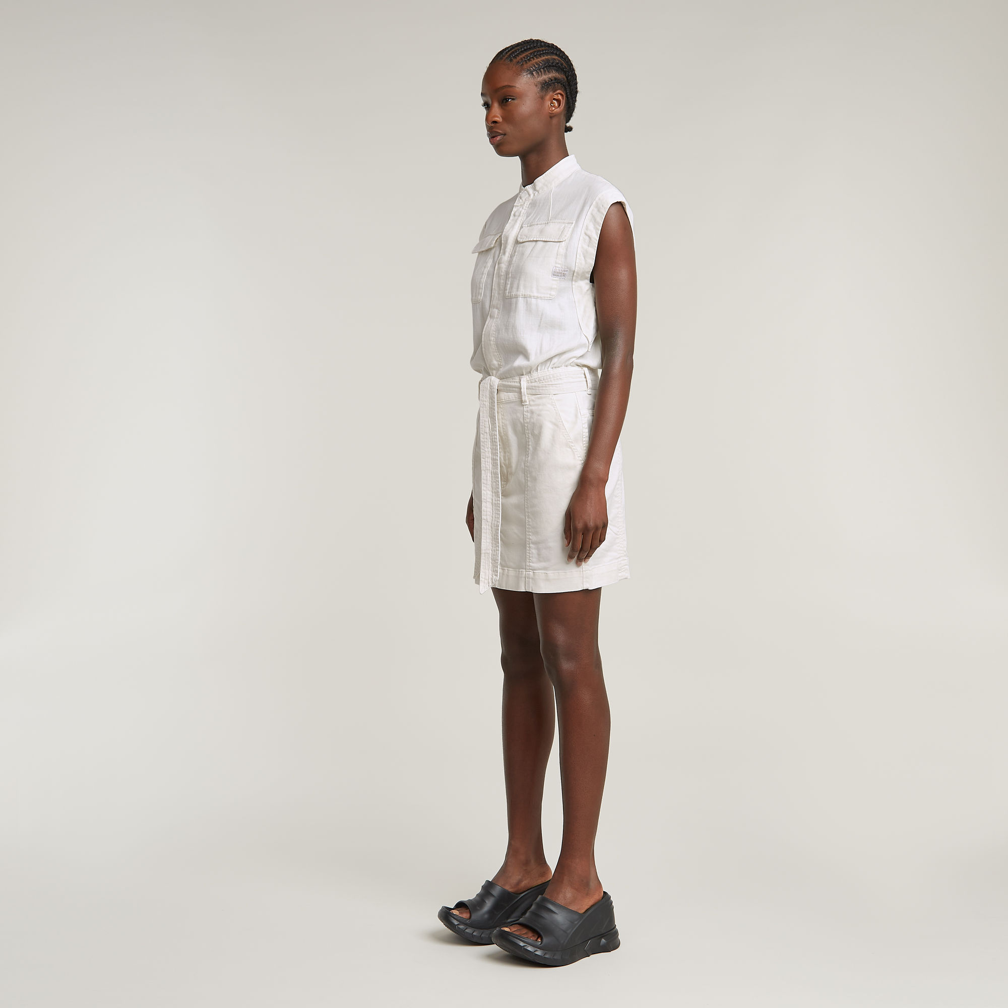 Thumbnail - Cap Sleeve Pocket Dress - Weiß - Damen