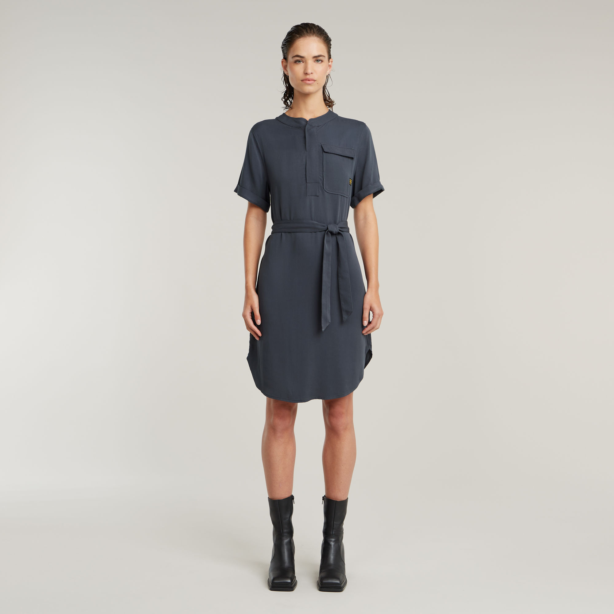 Thumbnail - Belted Kleid - Grau - Damen