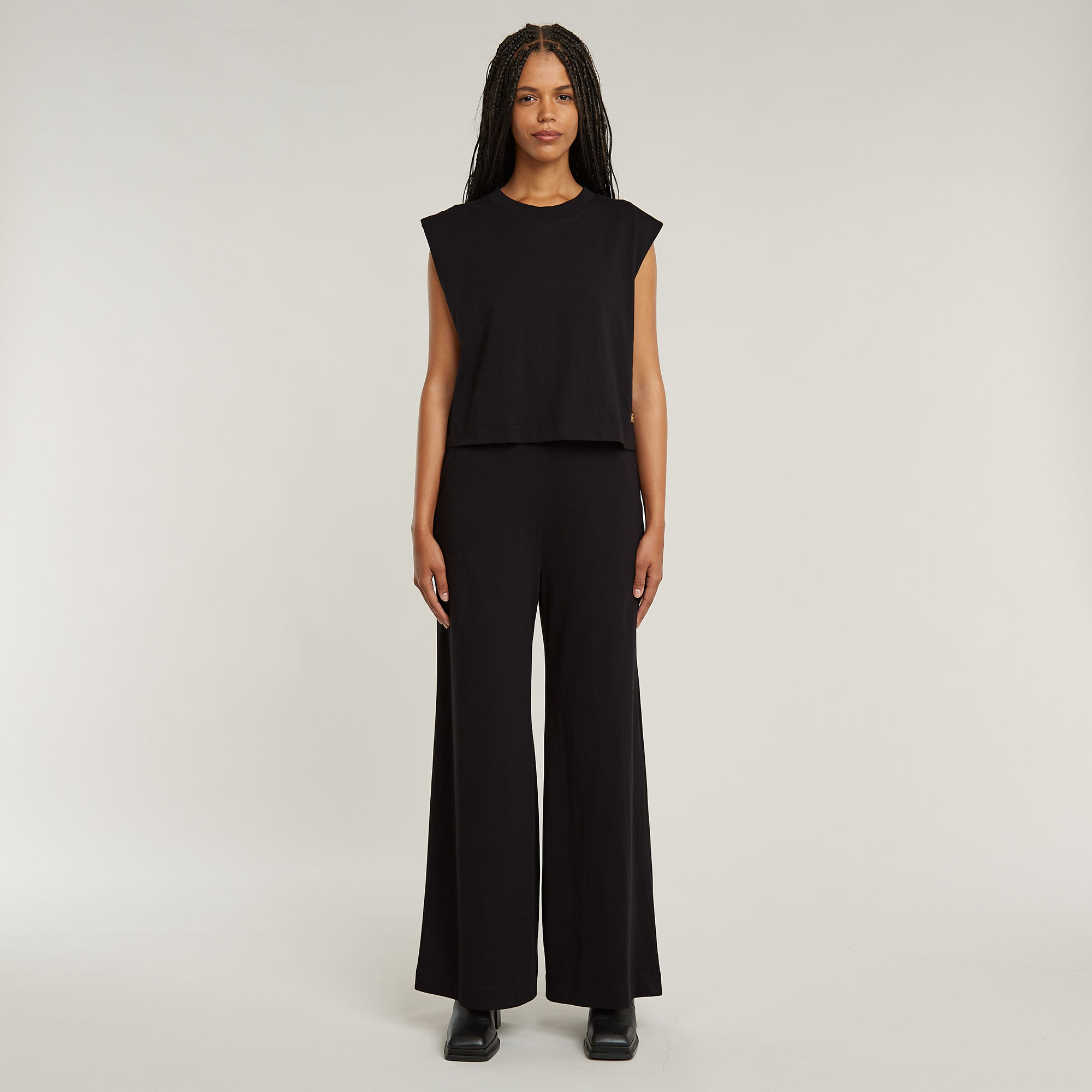 

Double Layer Wide Leg Jumpsuit - Black - Women