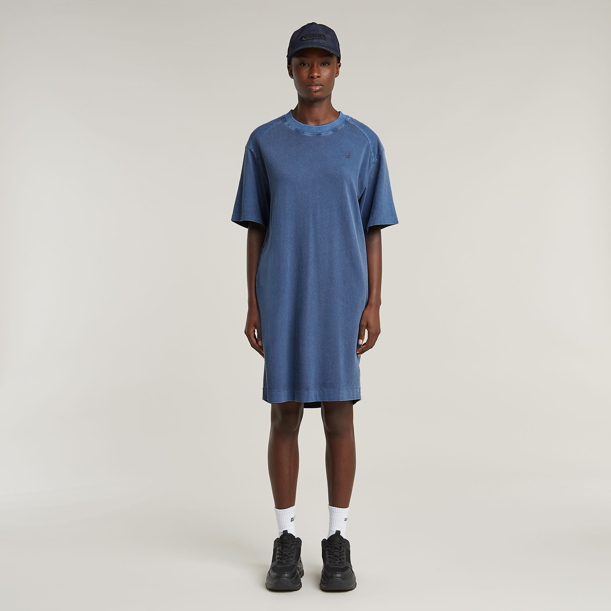 Overdyed Saddle Sleeve Loose T-Shirt-Kleid - Mittelblau - Damen