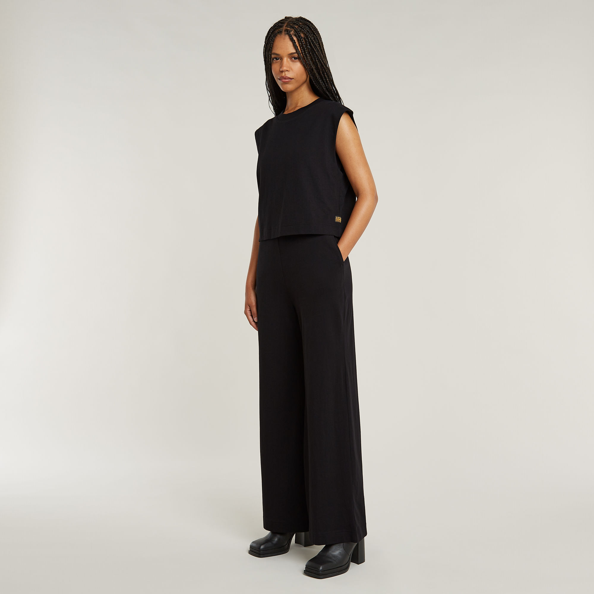 Thumbnail - Double Layer Wide Leg Jumpsuit - Schwarz - Damen