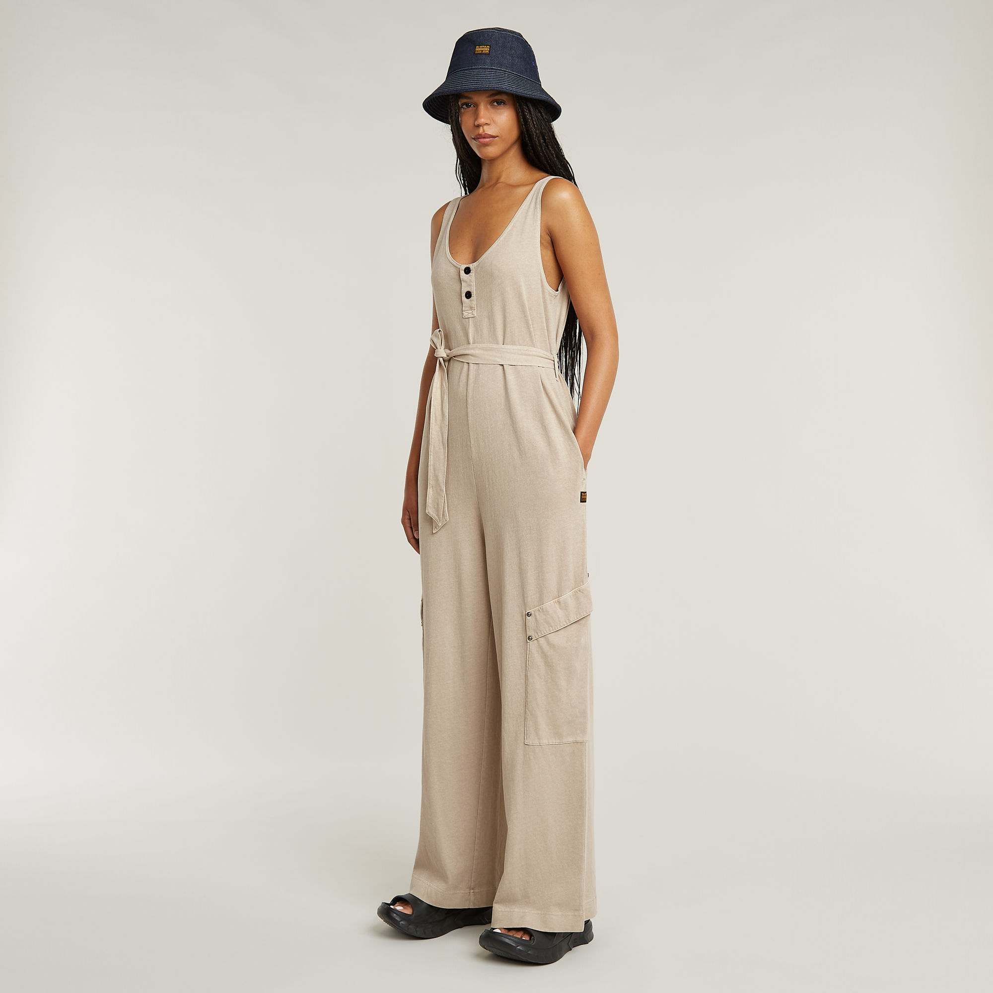 Thumbnail - Overdyed Utility Loose Jumpsuit - Beige - Damen