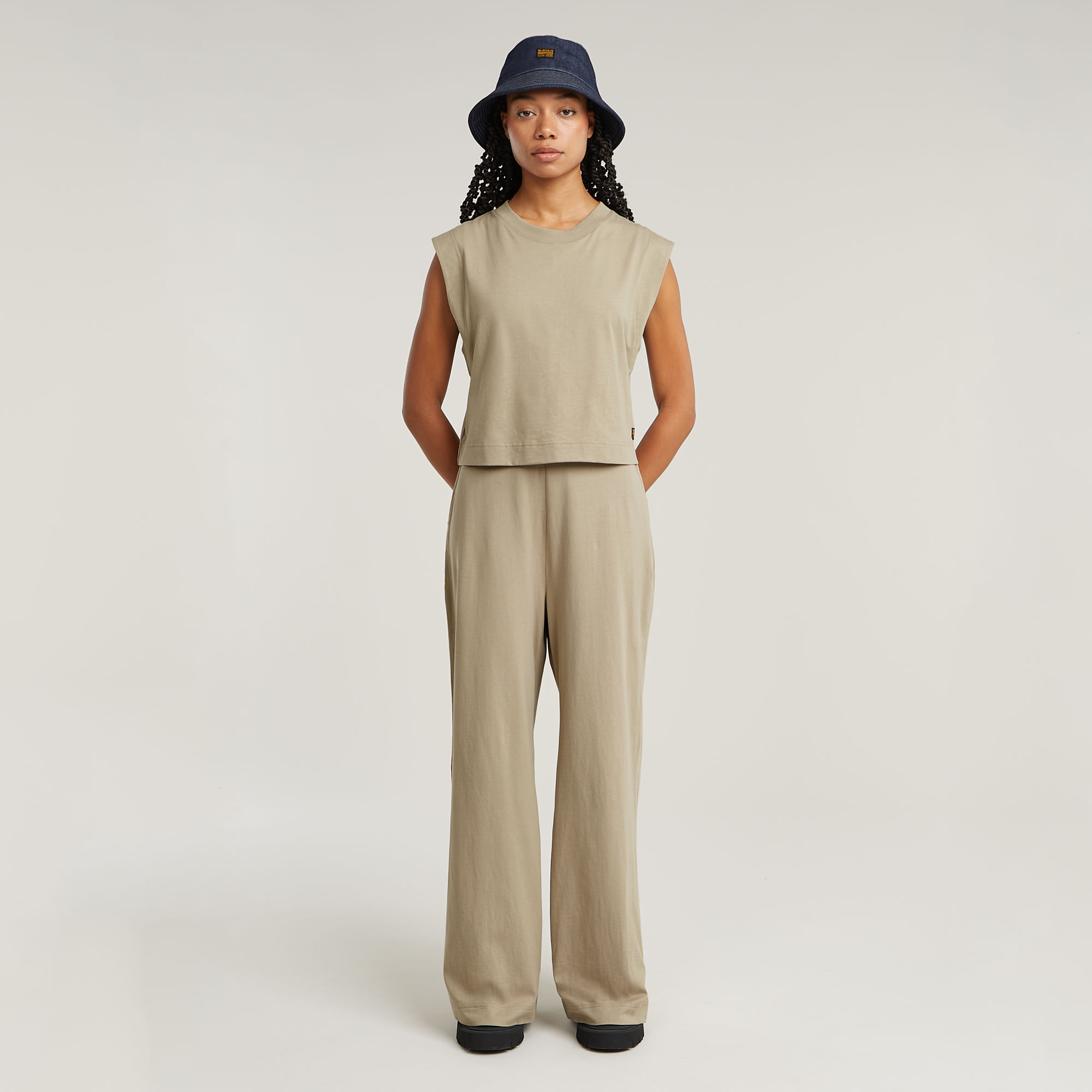 Thumbnail - Double Layer Wide Leg Jumpsuit - Beige - Damen
