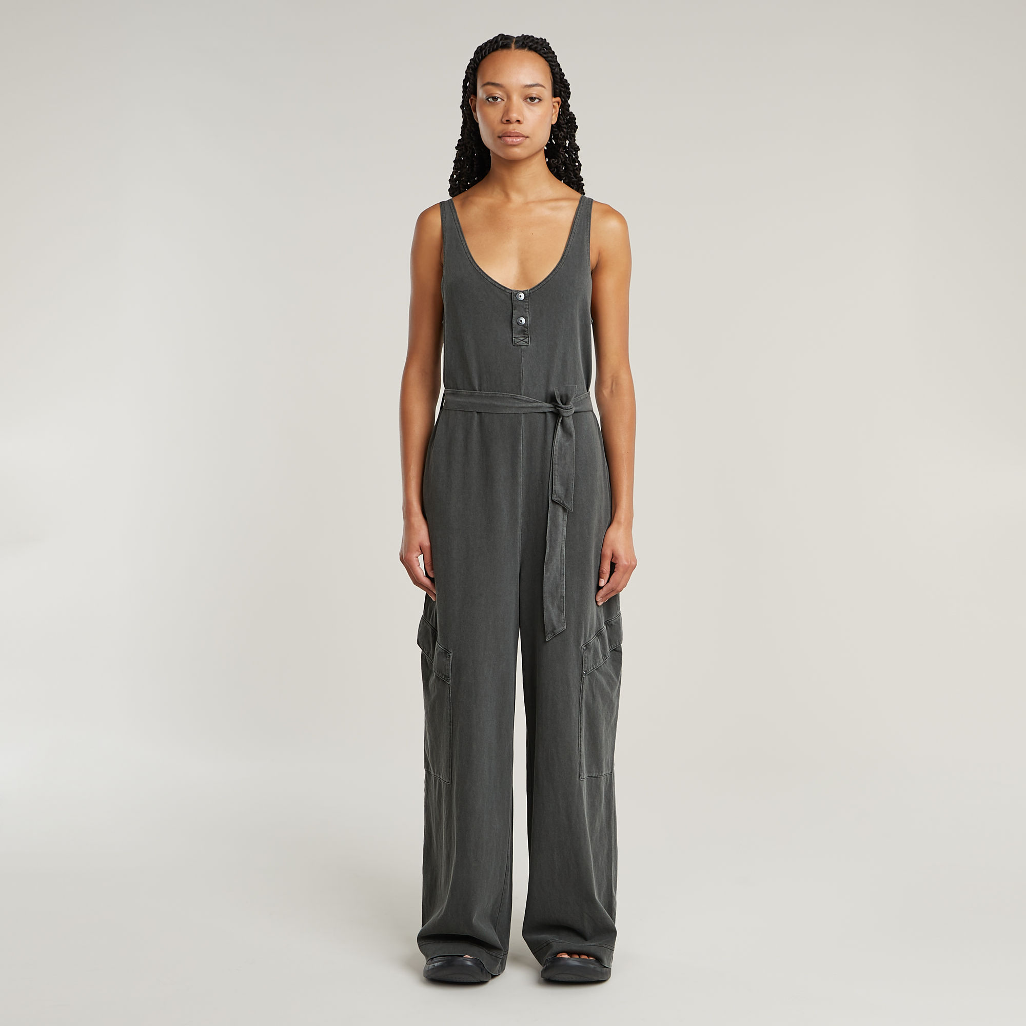 

Overdyed Utility Loose Jumpsuit - Black - Women