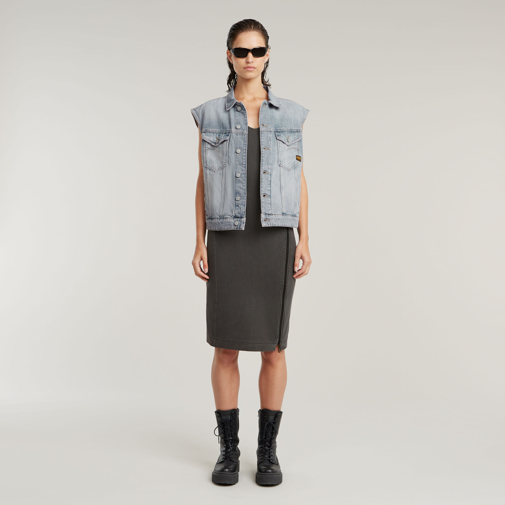 Thumbnail - Overdyed Asymmetric Zip Kleid - Schwarz - Damen