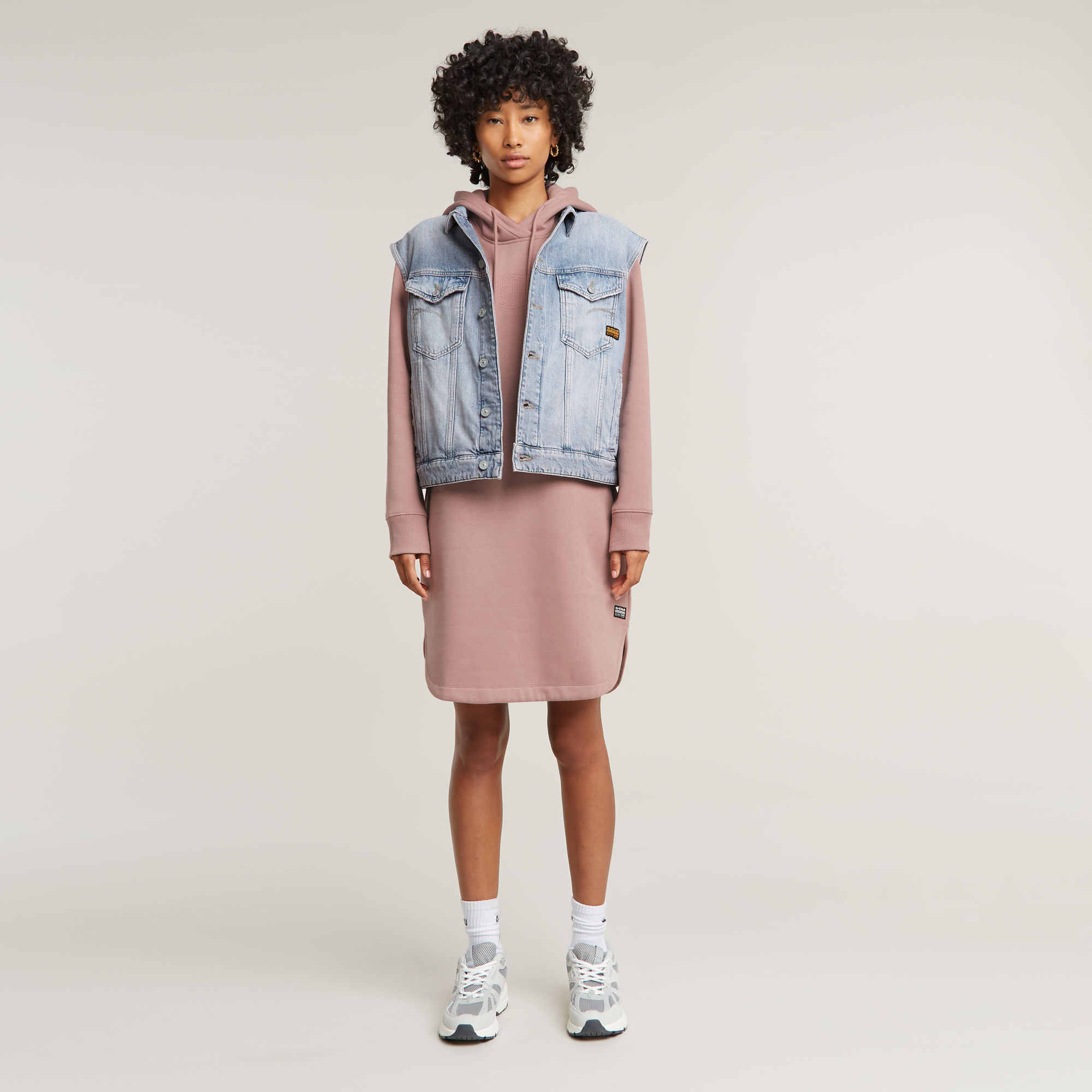 Thumbnail - Logo Hooded Sweater Kleid - Pink - Damen