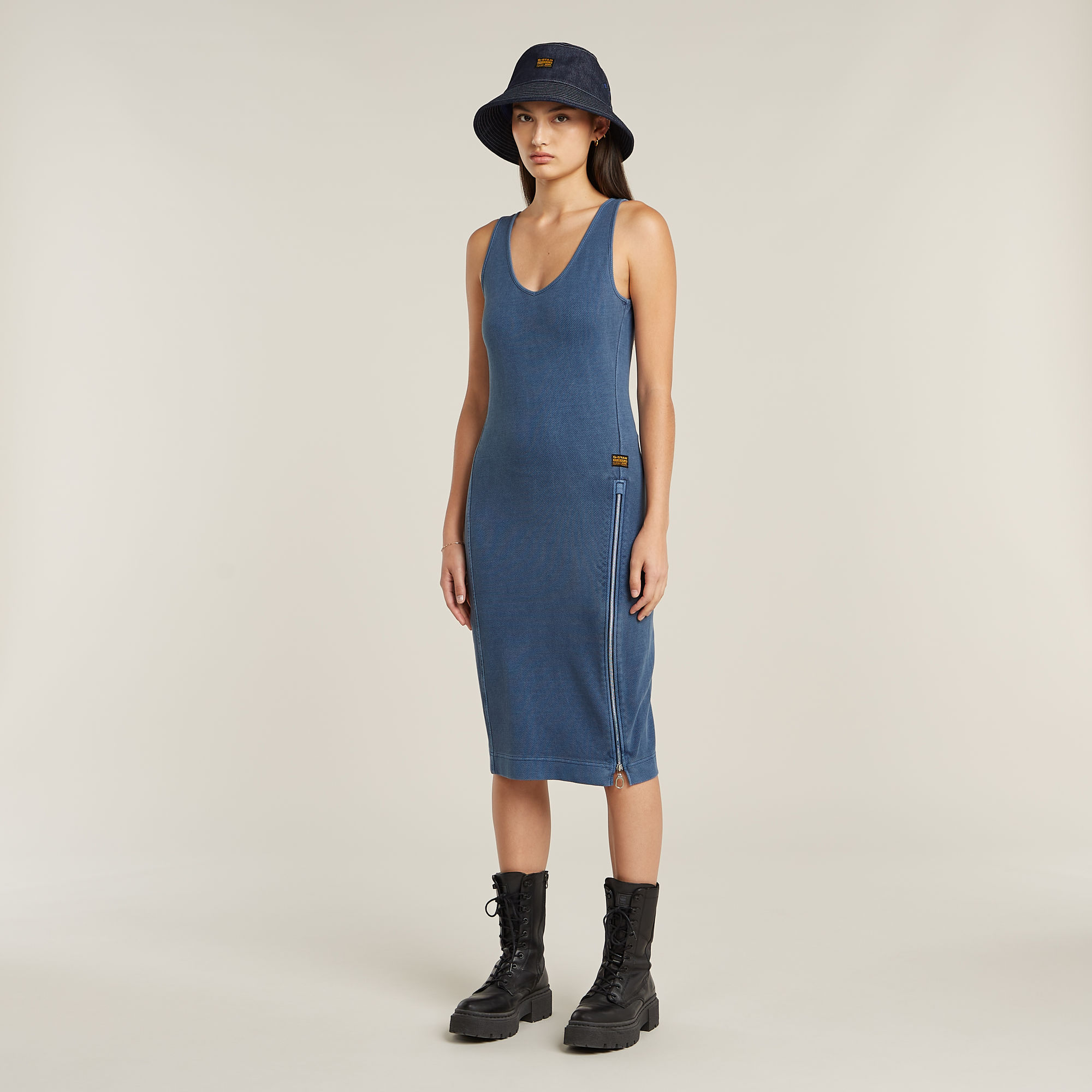 Thumbnail - Overdyed Asymmetric Zip Kleid - Mittelblau - Damen
