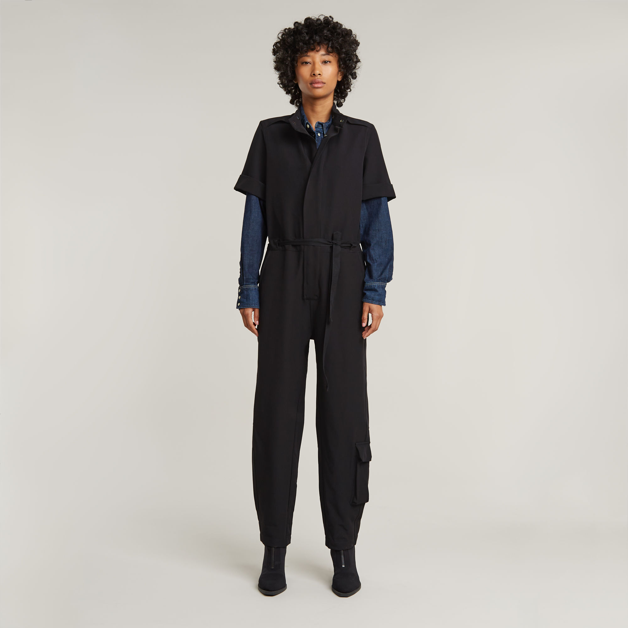 Thumbnail - Shortsleeve Workwear Jumpsuit - Schwarz - Damen