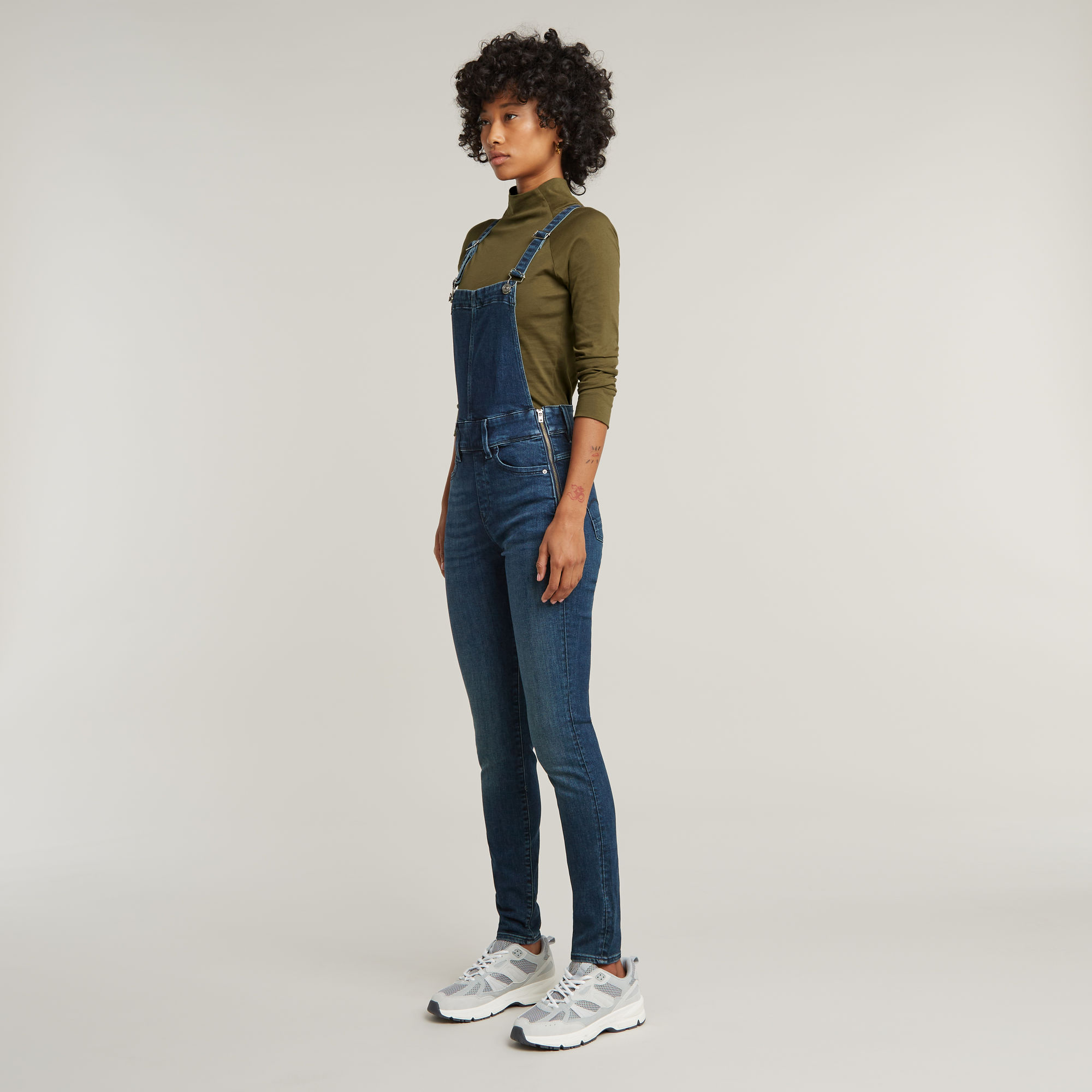 Thumbnail - Lynn High Waist Skinny Overall - Dunkelblau - Damen