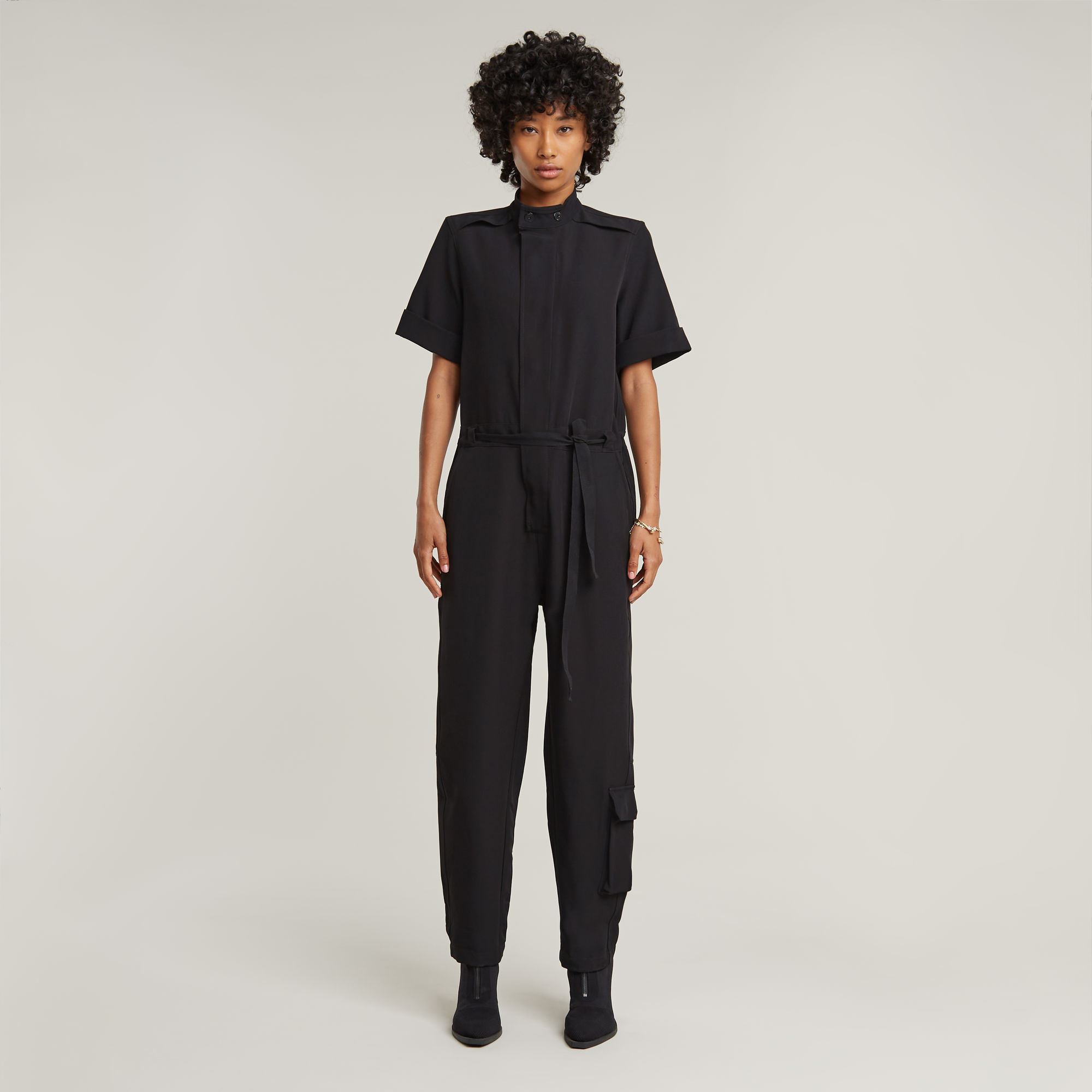 

Shortsleeve Workwear Jumpsuit - Schwarz - Damen