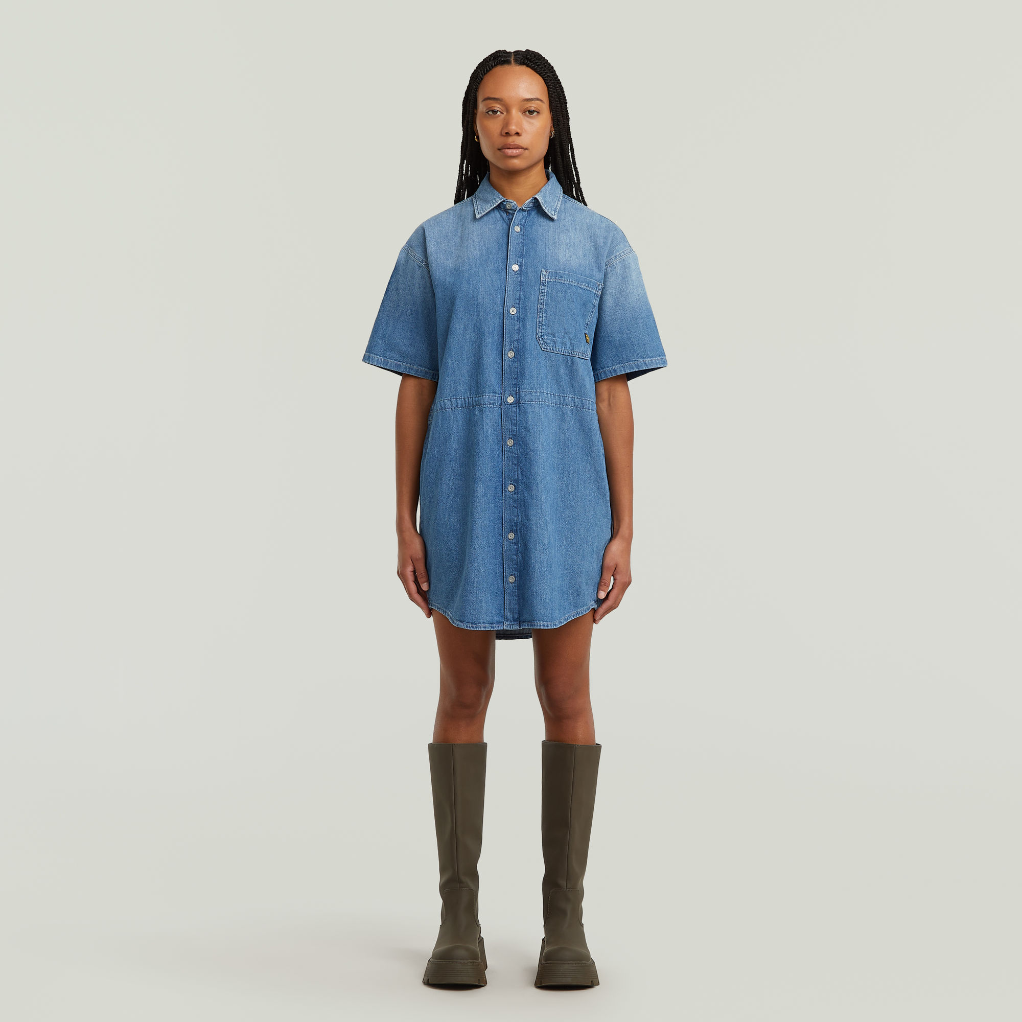 

Relaxed Drawcord Kleid - Mittelblau - Damen