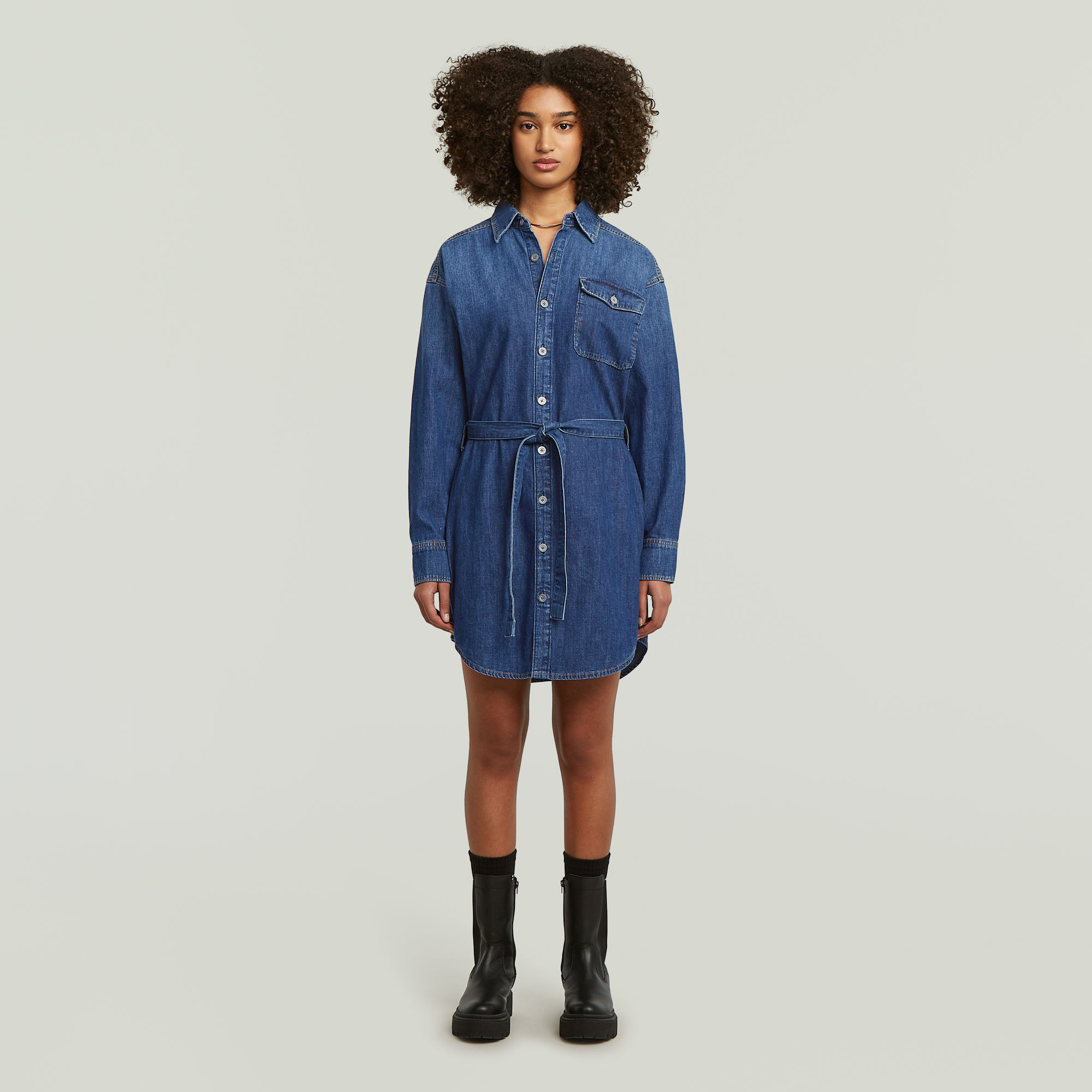 

Belted Shirt Dress - Dark blue - Women