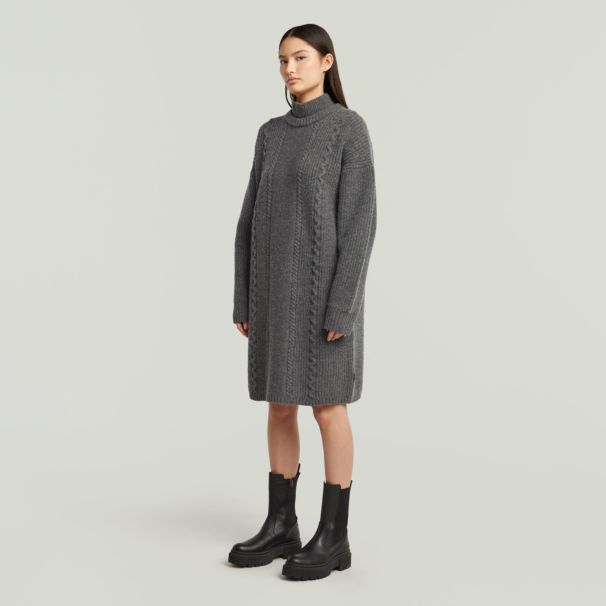 Thumbnail - Cable Knit Kleid - Mehrfarbig - Damen