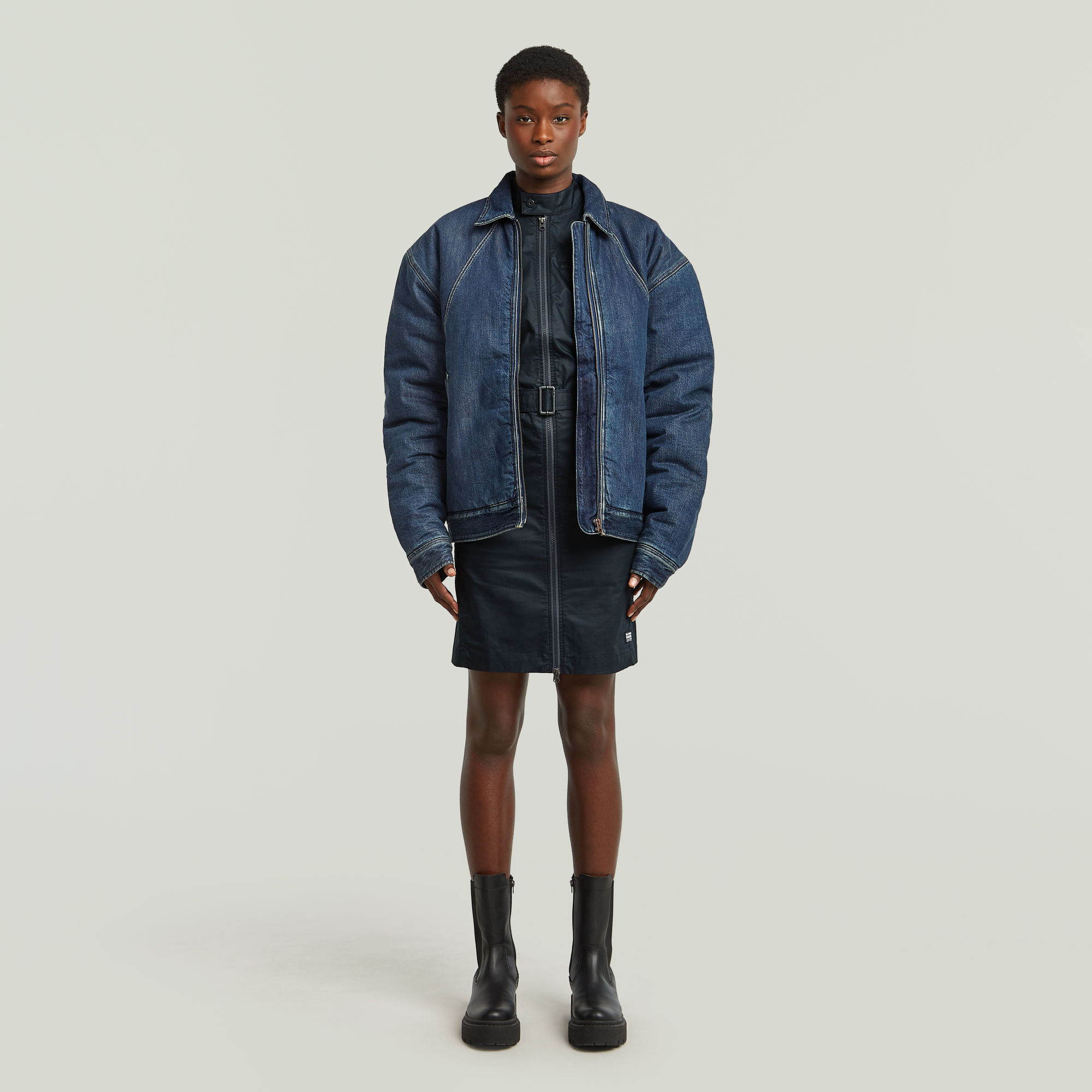 Thumbnail - Belted Kleid - Dunkelblau - Damen