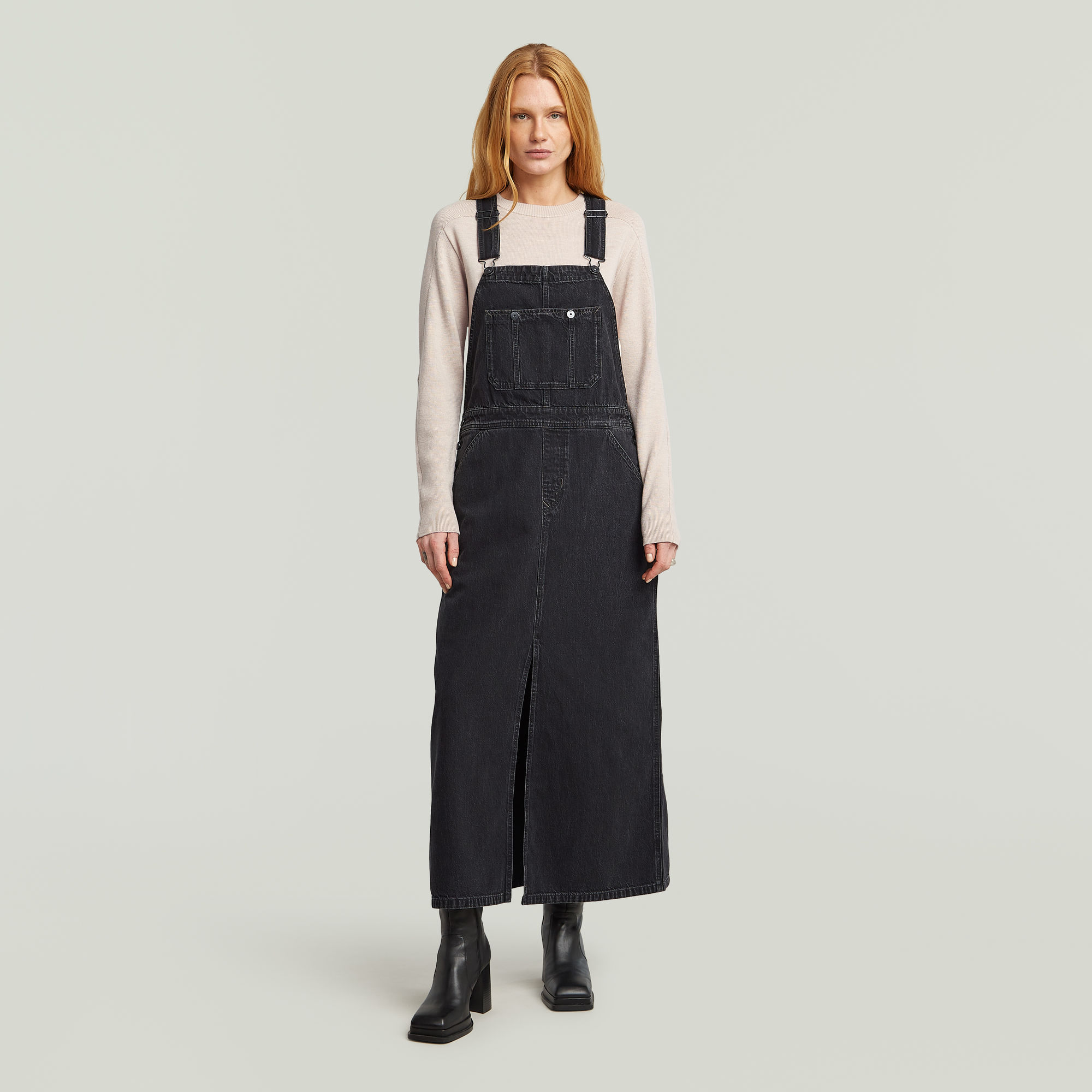

Skater Maxi Dungaree Dress - worn in oyster shell - Women