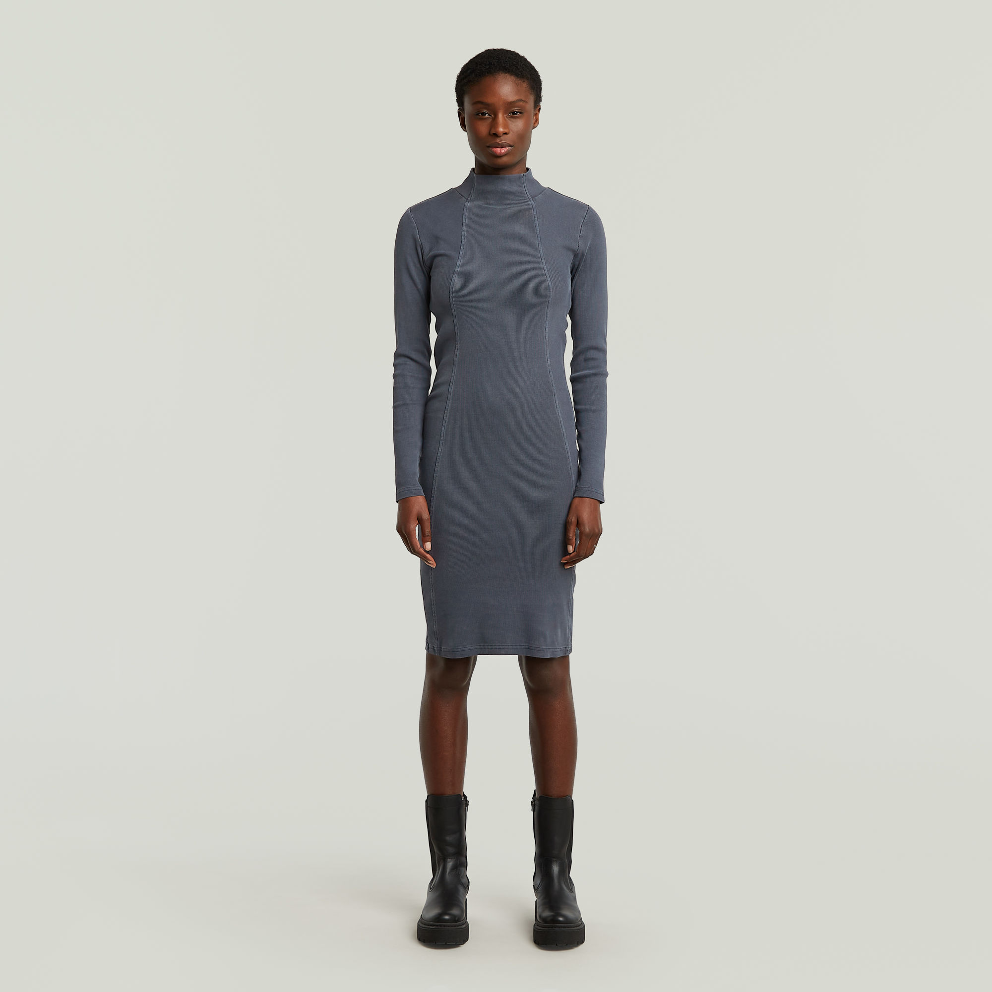 

Washed Slim Rib Dress - Dark blue - Women
