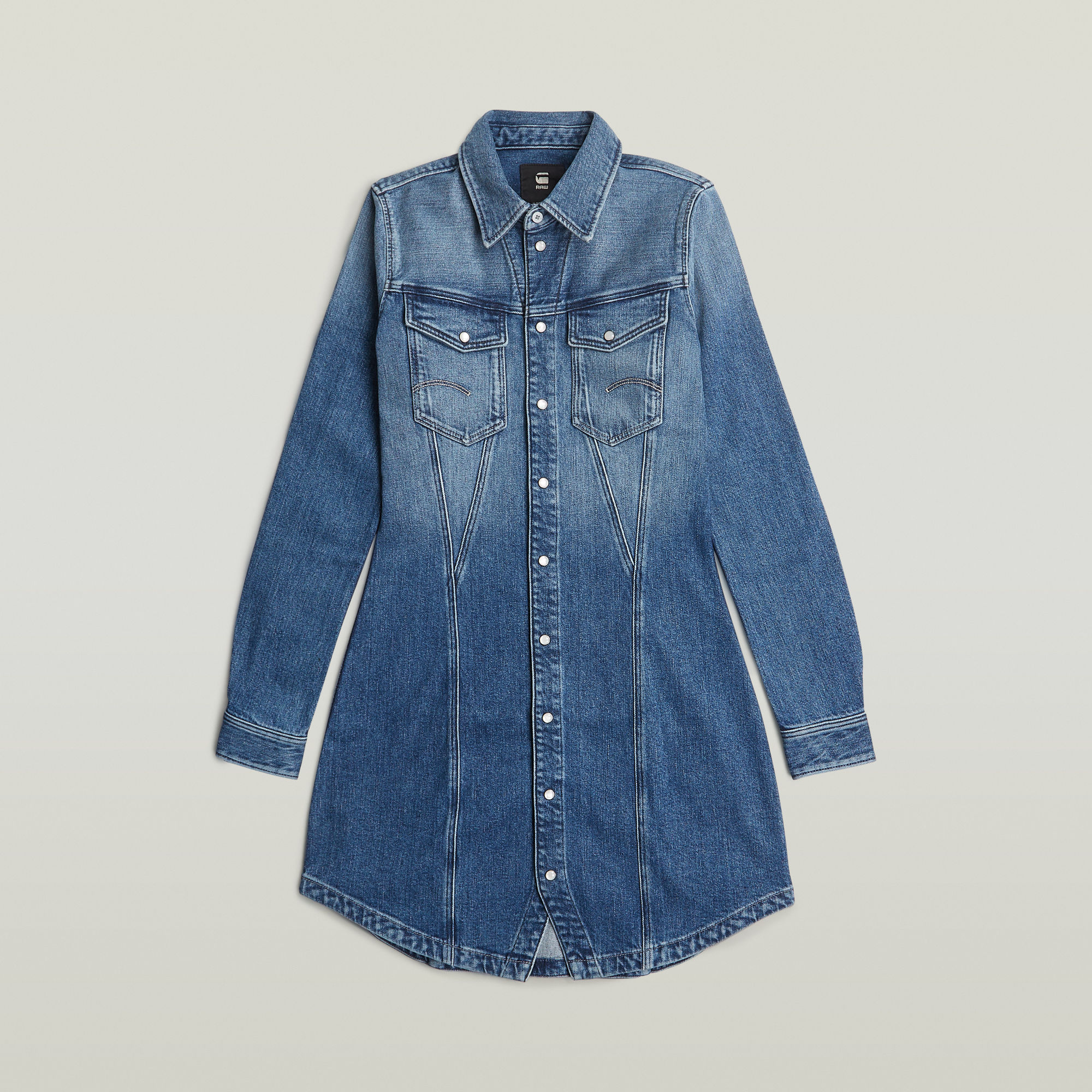 Thumbnail - Pitched Hem Shirt Kleid - Mittelblau - Damen