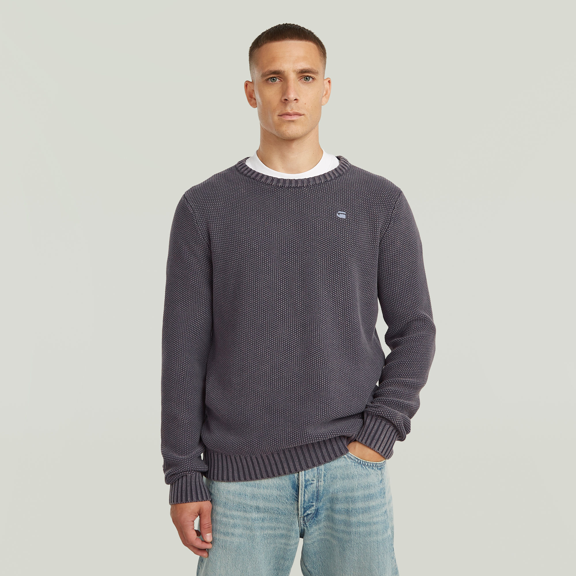 Garment Dyed Structure Knit - Dunkelblau - Herren