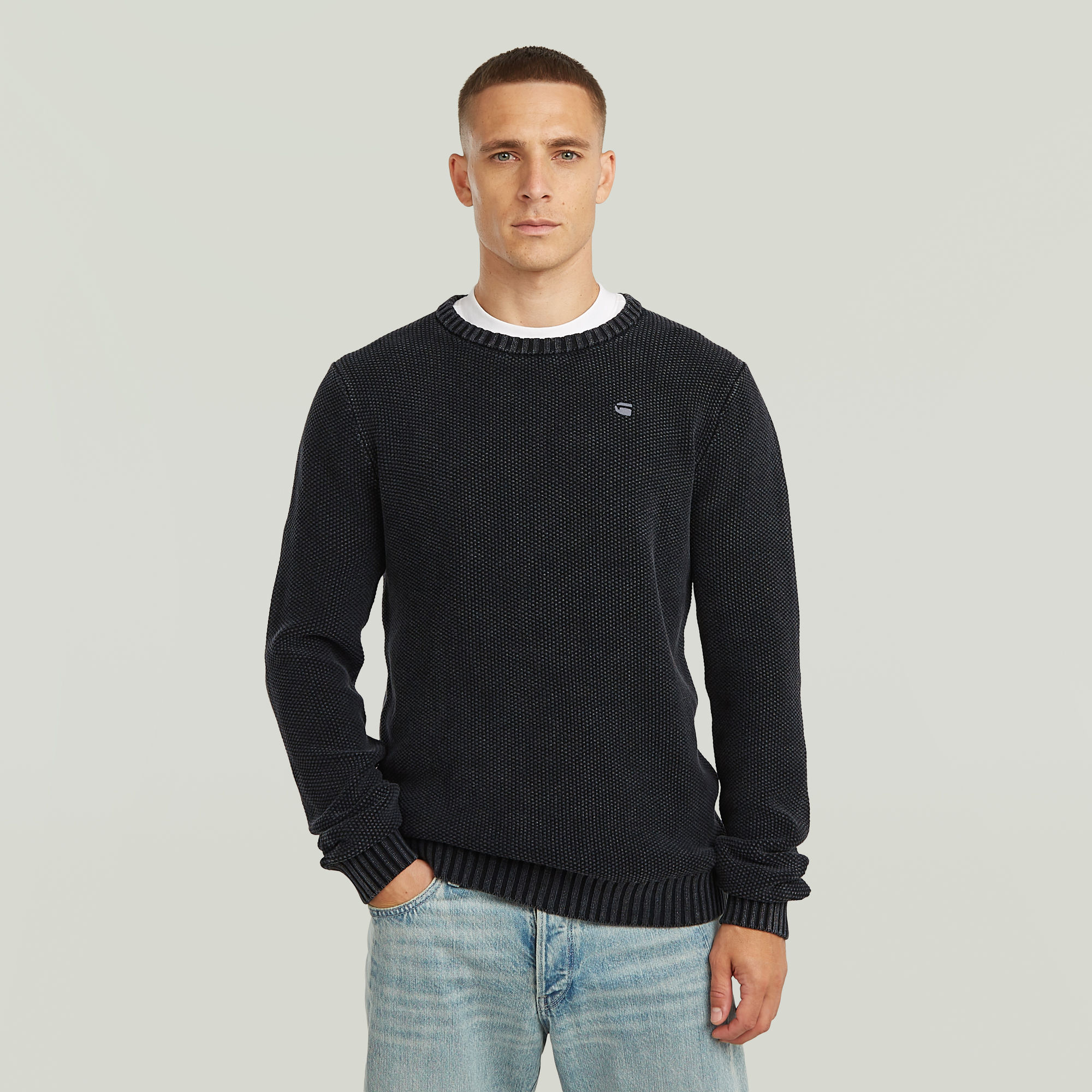 

Garment Dyed Structure Gebreide Trui - Zwart - Heren