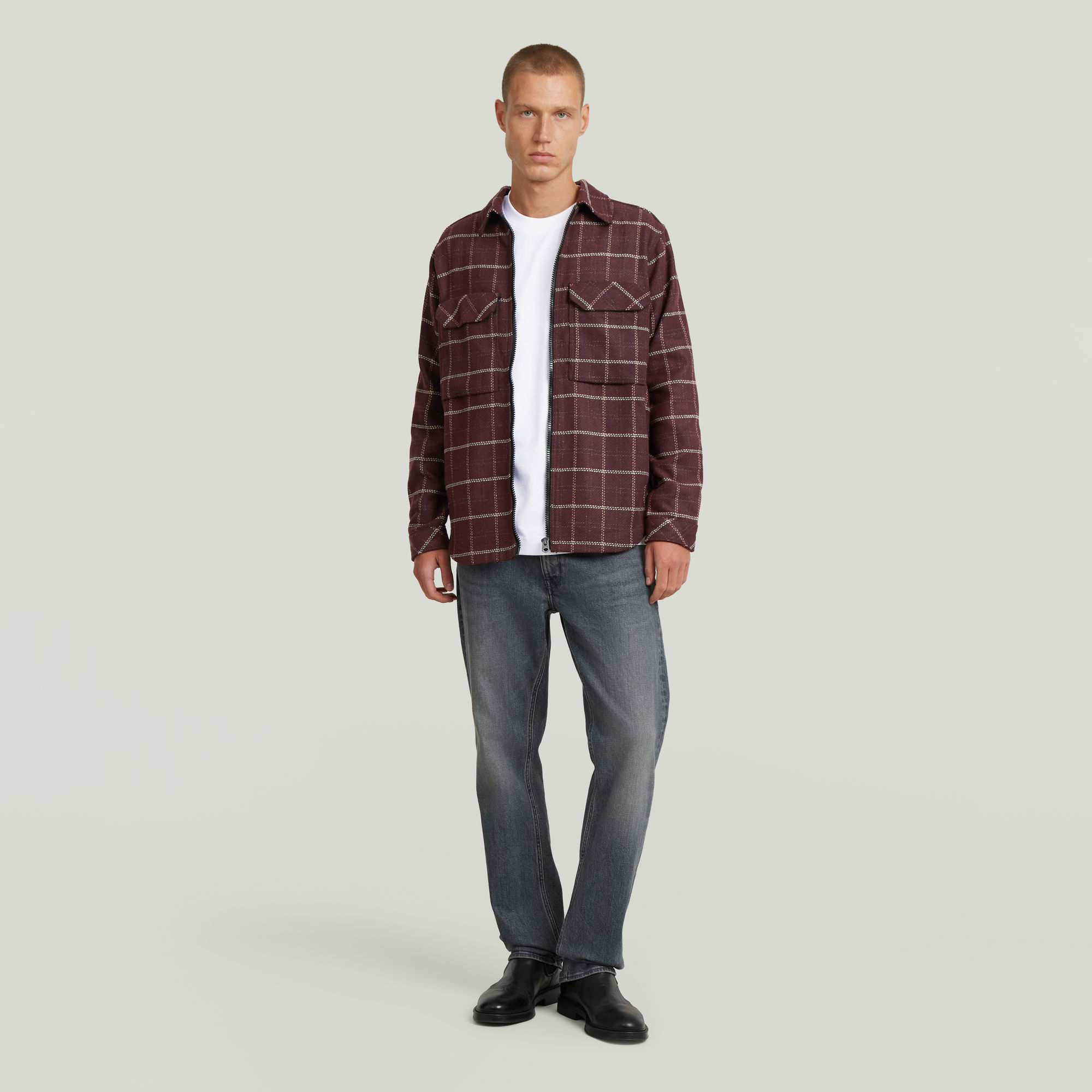 Thumbnail - Zip Regular Overshirt - Mehrfarbig - Herren