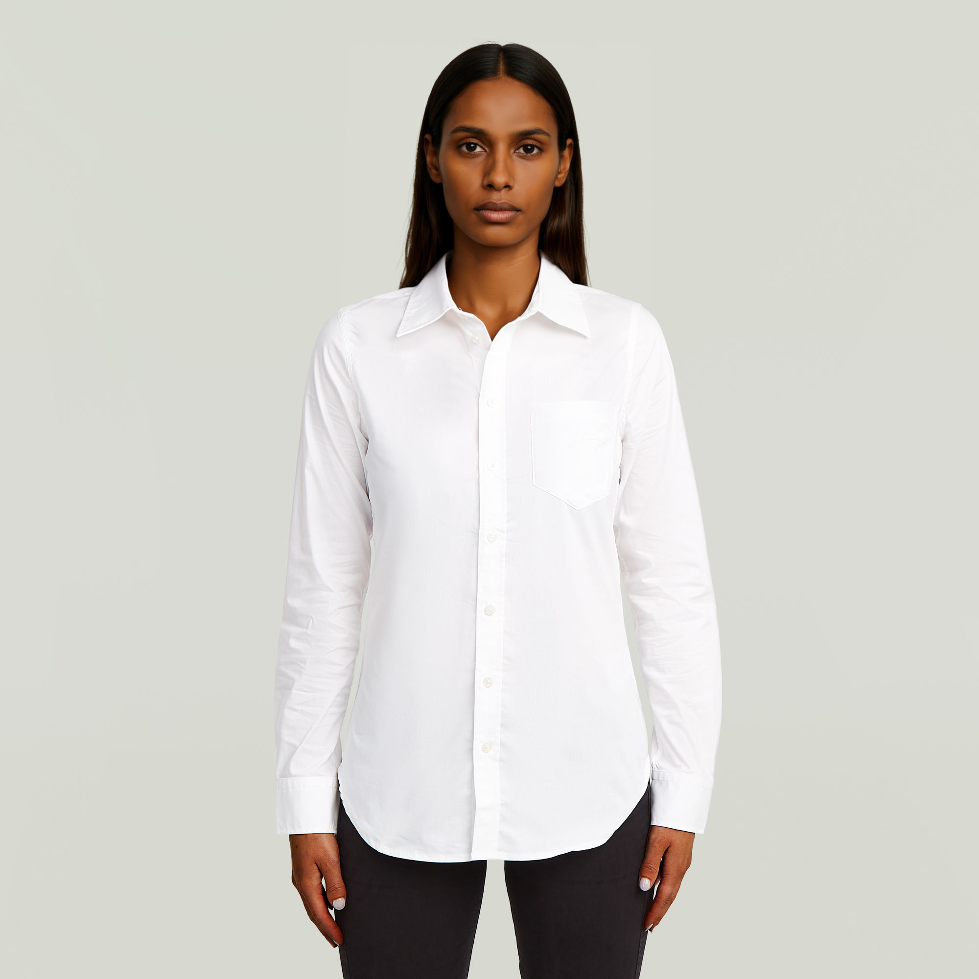Slim Poplin Long Sleeve Shirt - Weiß - Damen