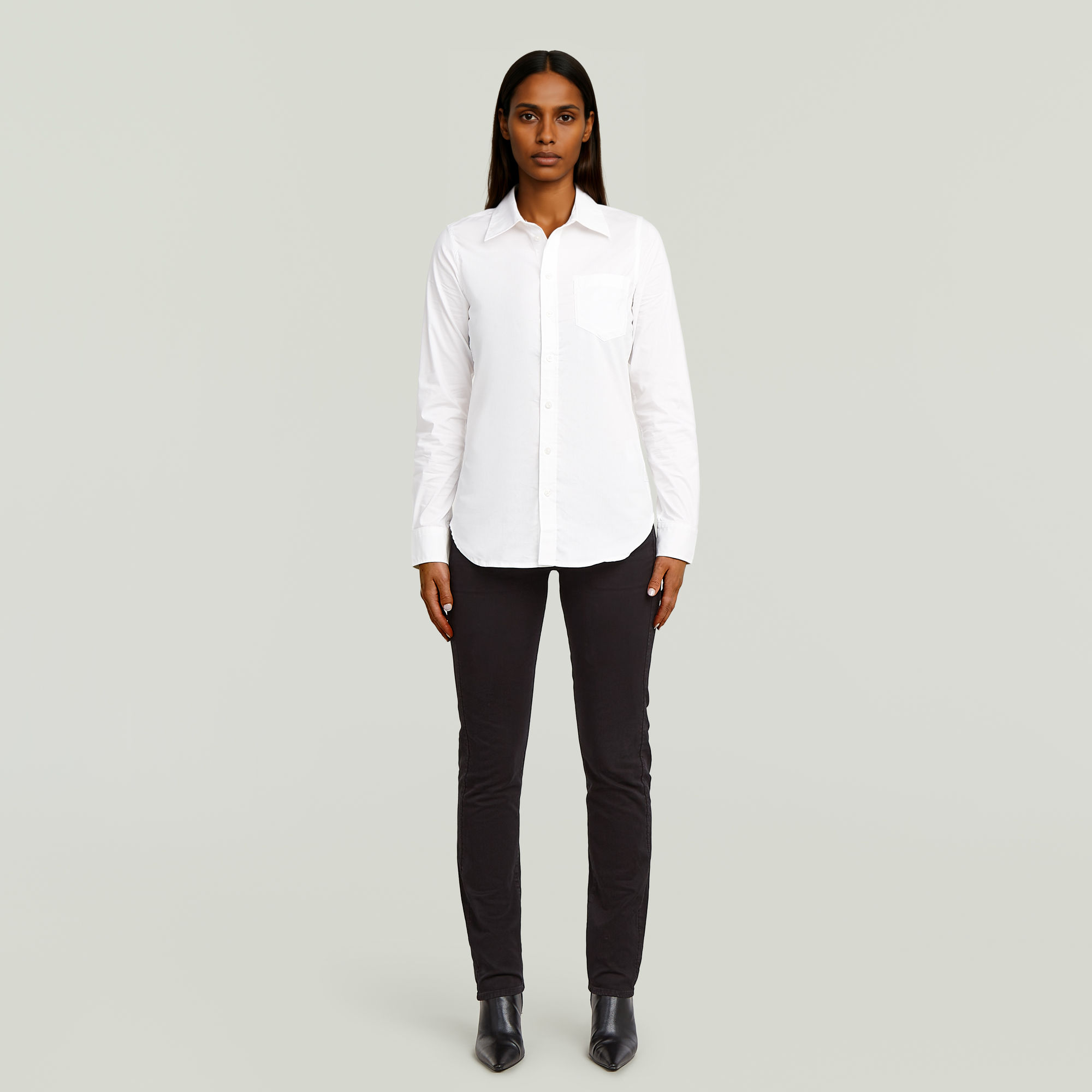 Thumbnail - Slim Poplin Long Sleeve Shirt - Weiß - Damen