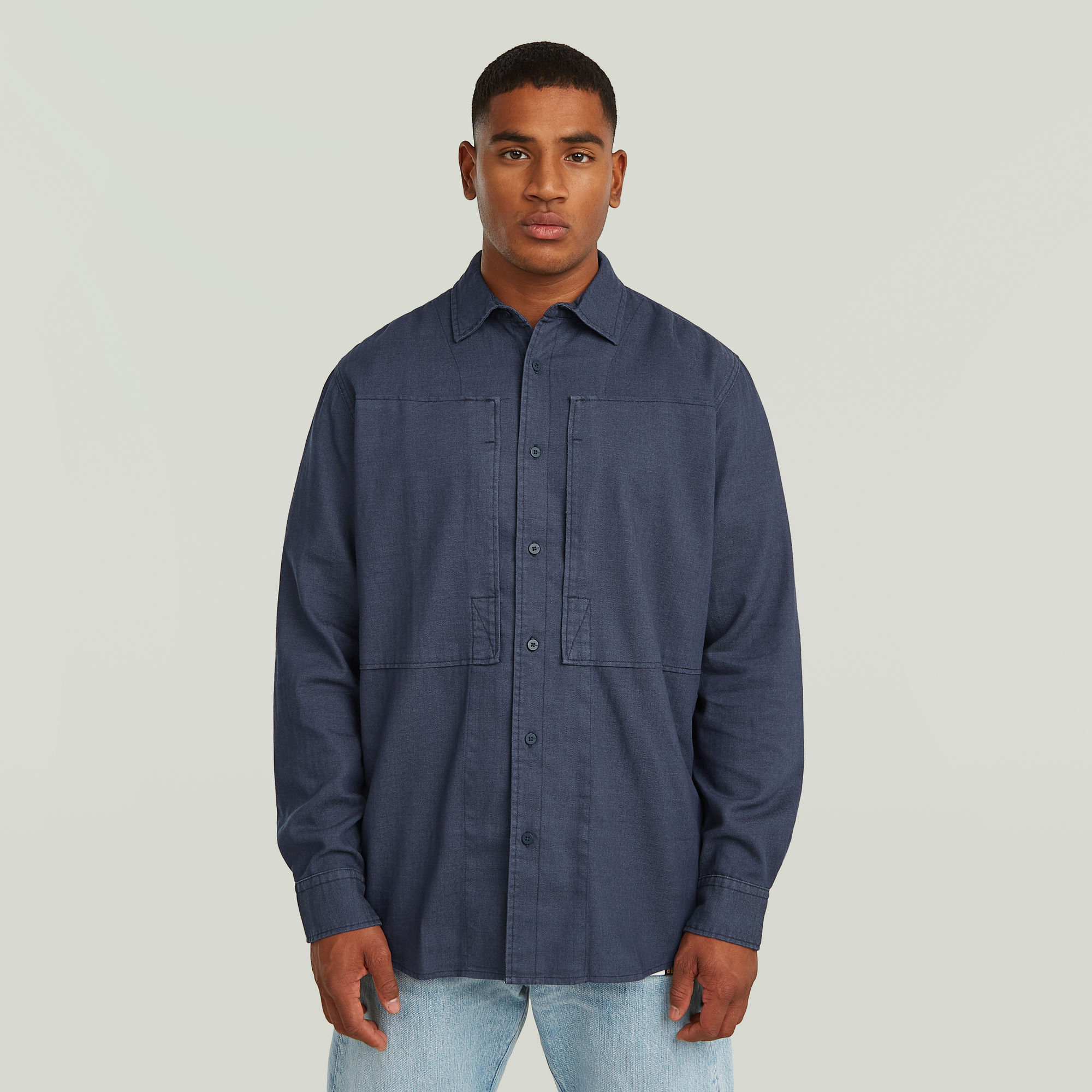 Panelled Pocket Regular Shirt - Dunkelblau - Herren