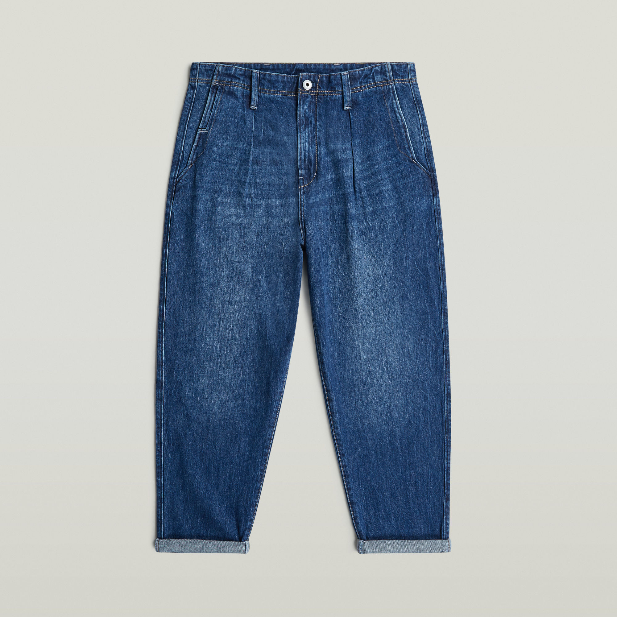 Thumbnail - Pleated Chino Denim Relaxed Tapered - Dunkelblau - Herren