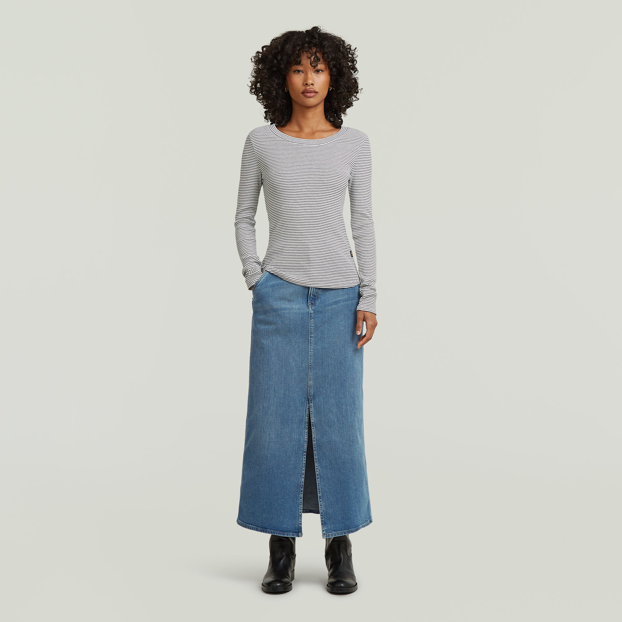 Thumbnail - Striped Slim T-Shirt - Mehrfarbig - Damen