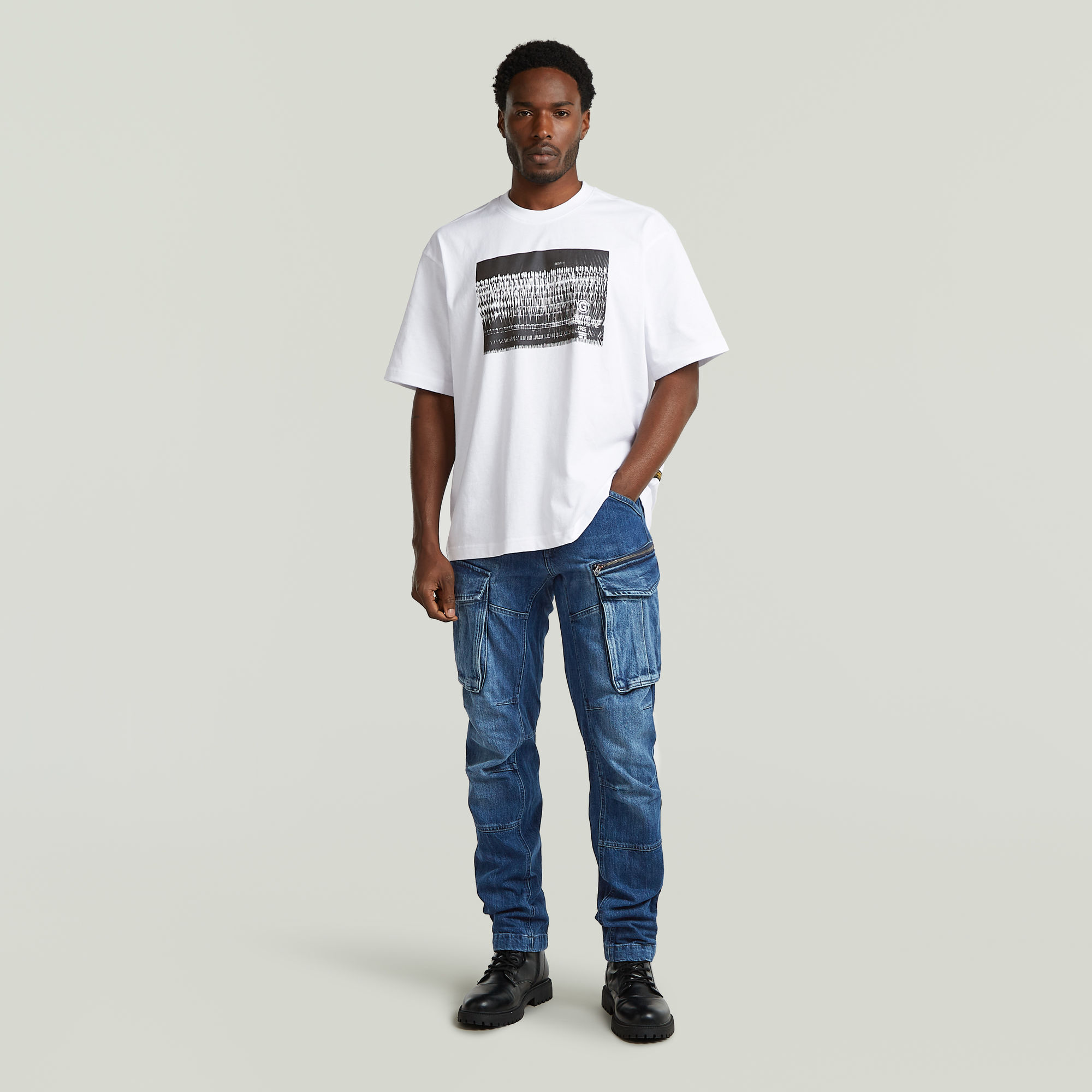 Thumbnail - Photo Print Loose T-Shirt - Weiß - Herren