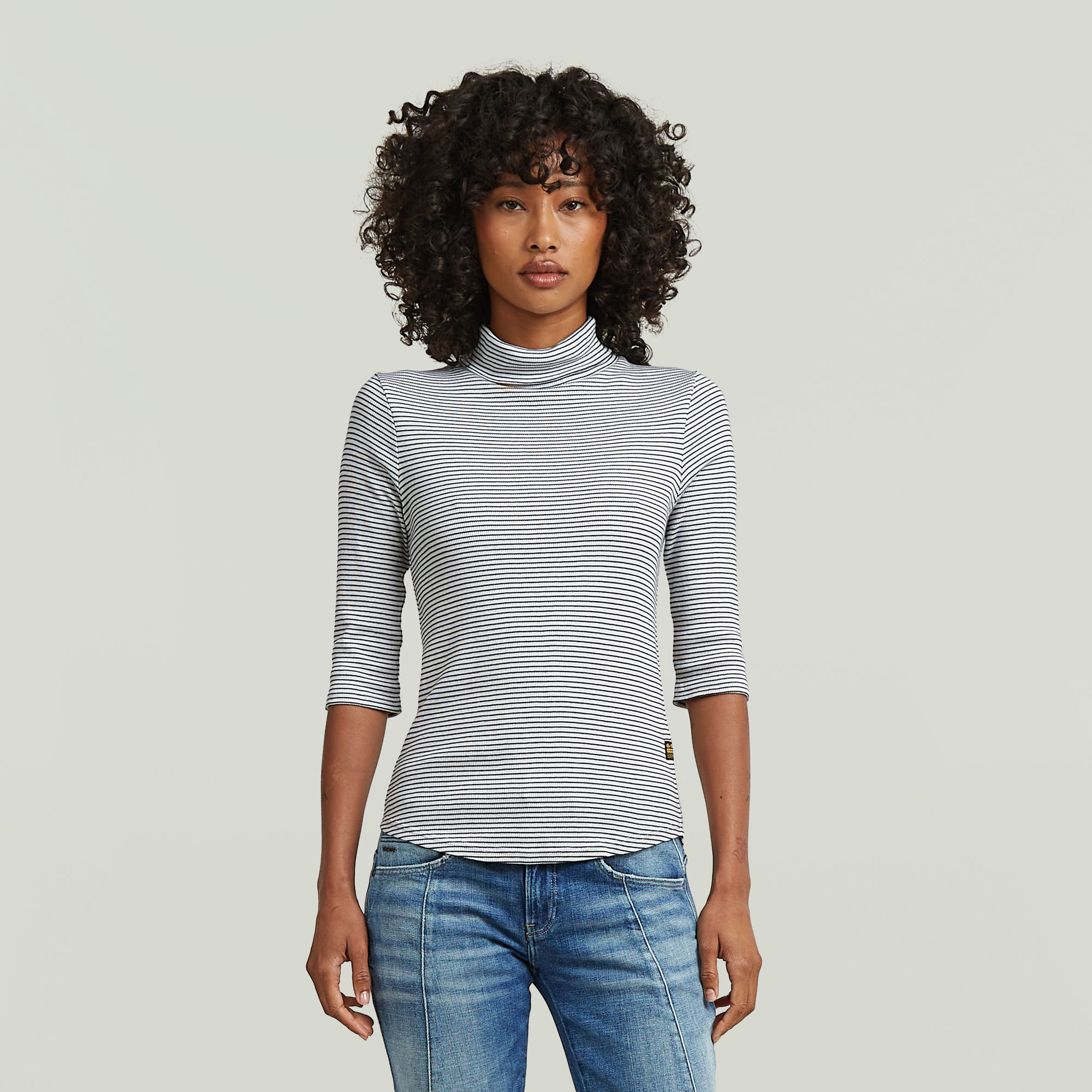 

Striped Slim Mock T-Shirt - Mehrfarbig - Damen
