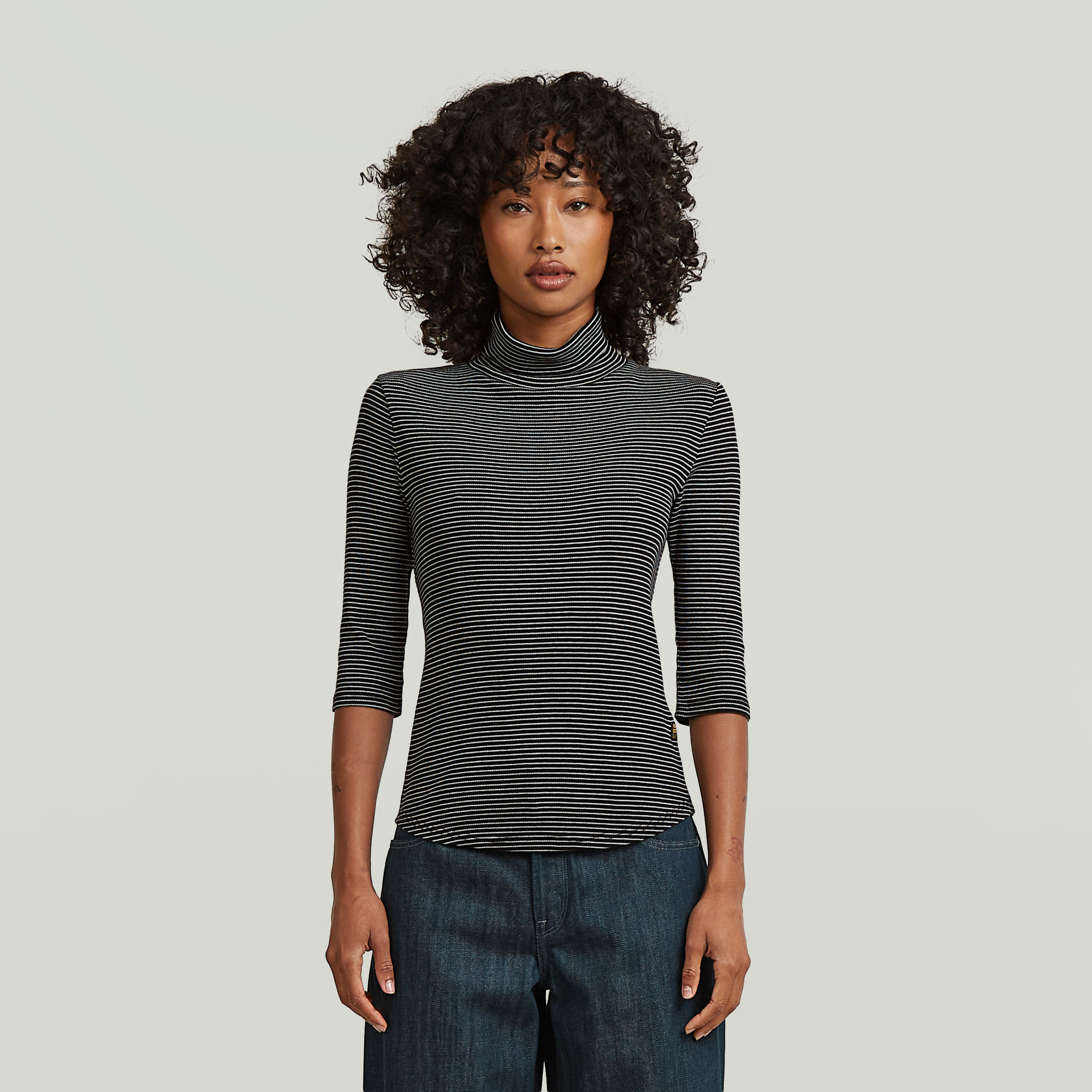 Striped Slim Mock T-Shirt - Mehrfarbig - Damen