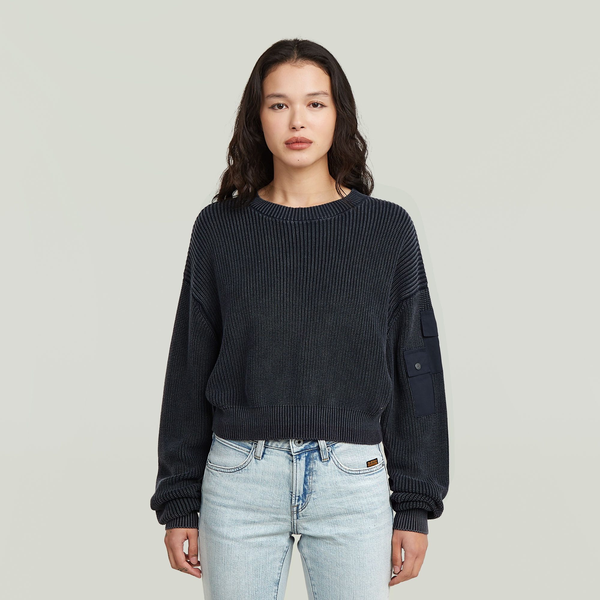 Washed Pocket Loose Knit - Dunkelblau - Damen