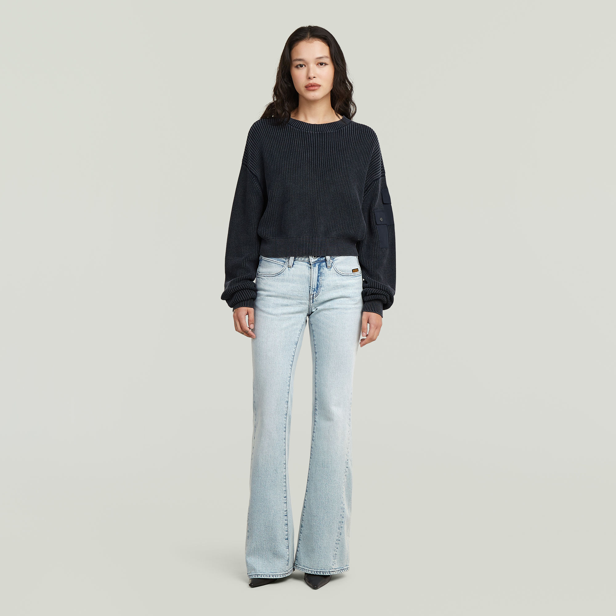 Thumbnail - Washed Pocket Loose Knit - Dunkelblau - Damen