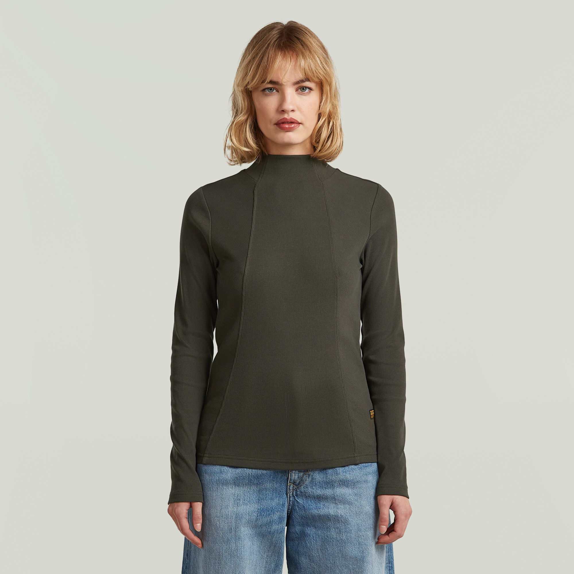 A Line Slim Rib Mock T-Shirt - Grau - Damen