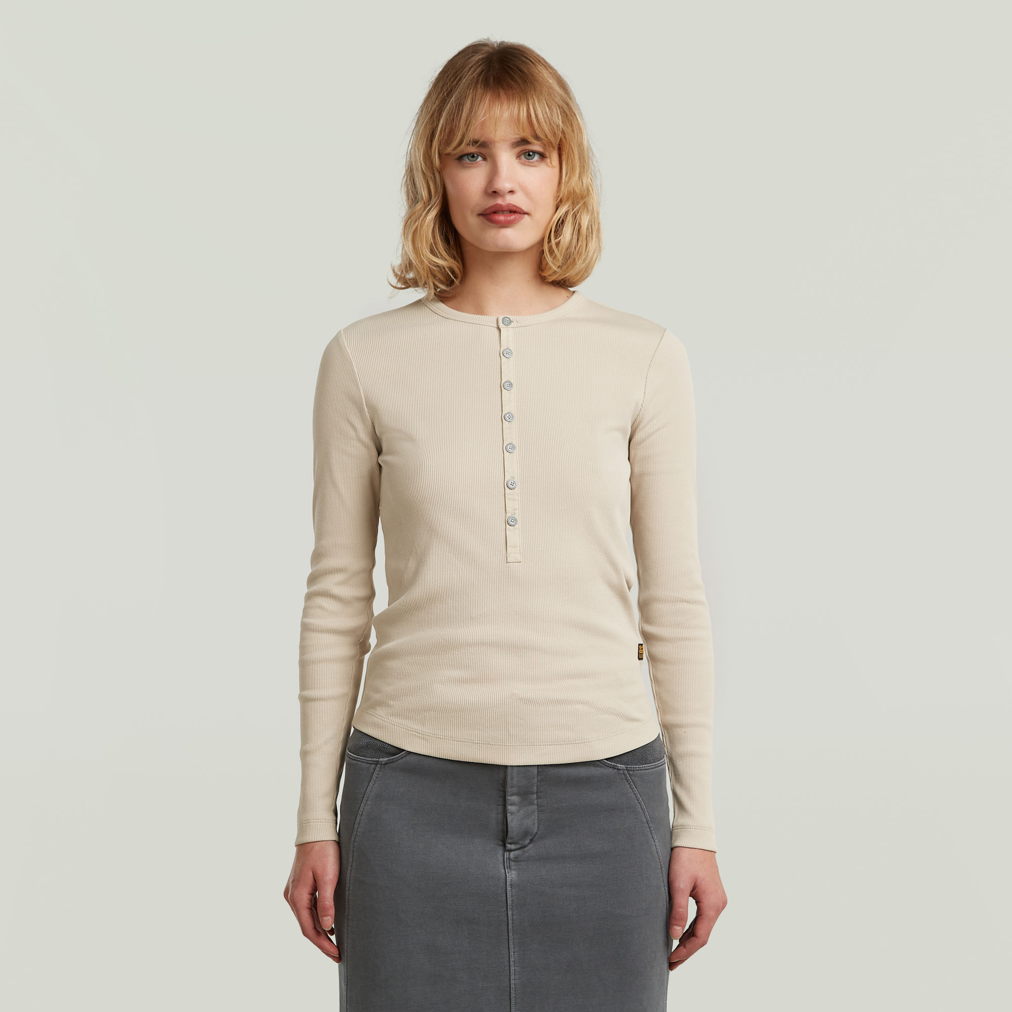 

Henley Slim T-shirt - Beige - Dames