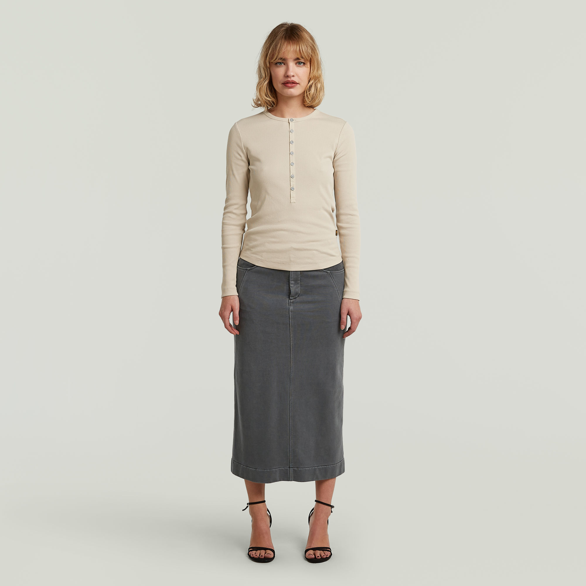 Thumbnail - Henley Slim T-Shirt - Beige - Damen