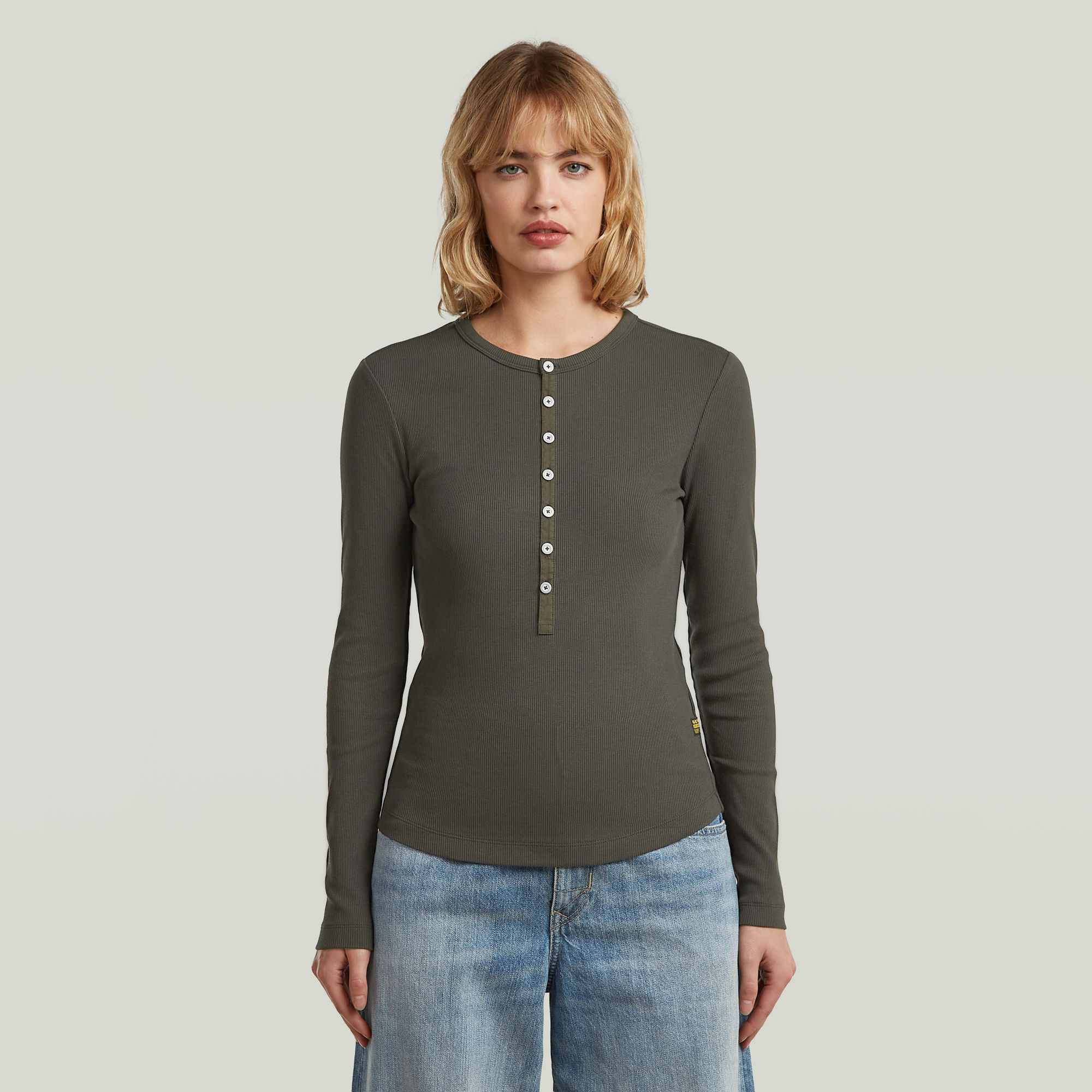 Henley Slim T-Shirt - Grau - Damen