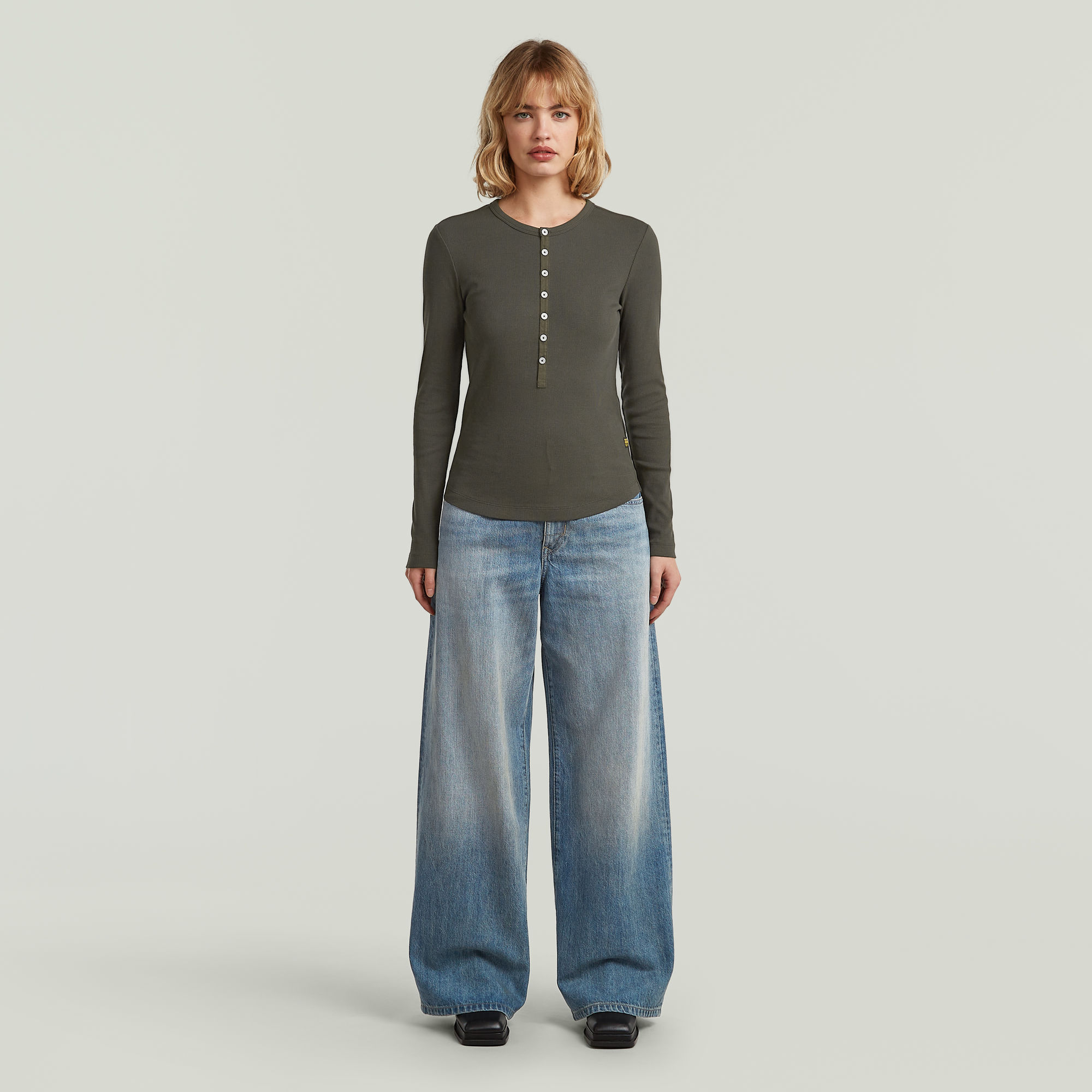 Thumbnail - Henley Slim T-Shirt - Grau - Damen