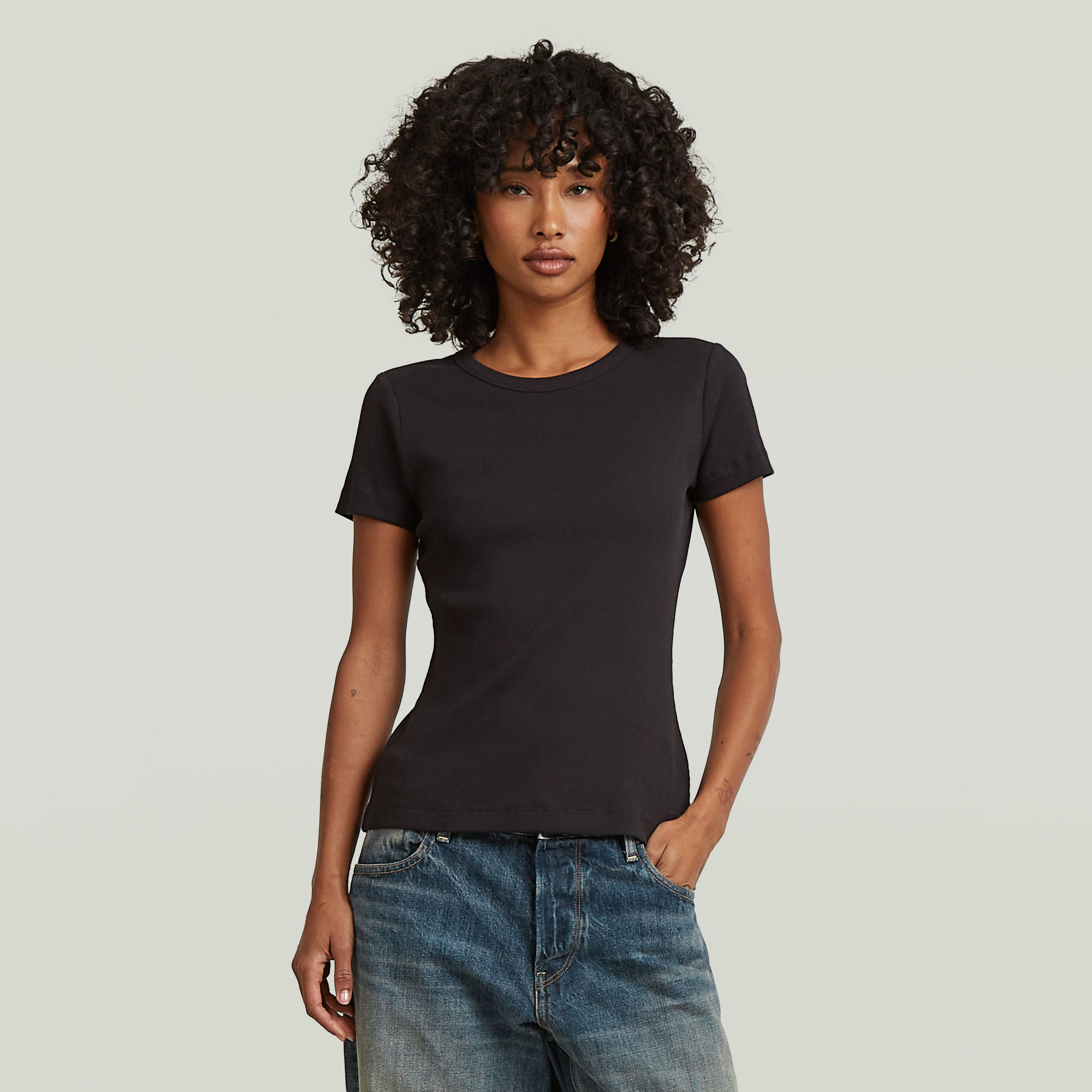 Slim Rib T-Shirt - Schwarz - Damen