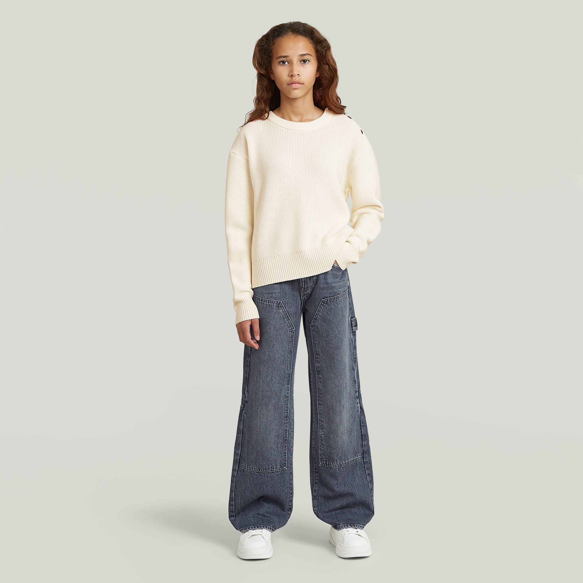 Thumbnail - Girls Fisherman Crop Knit Cardigan - Weiß - mädchen