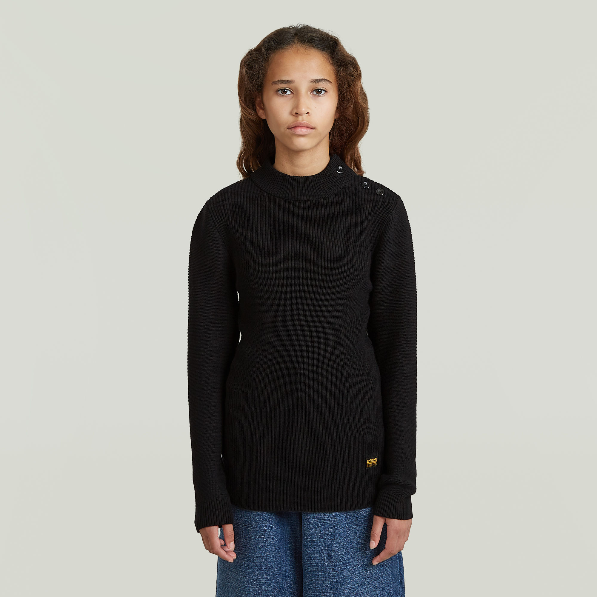Girls Crew Button Knit Cardigan - Schwarz - mädchen