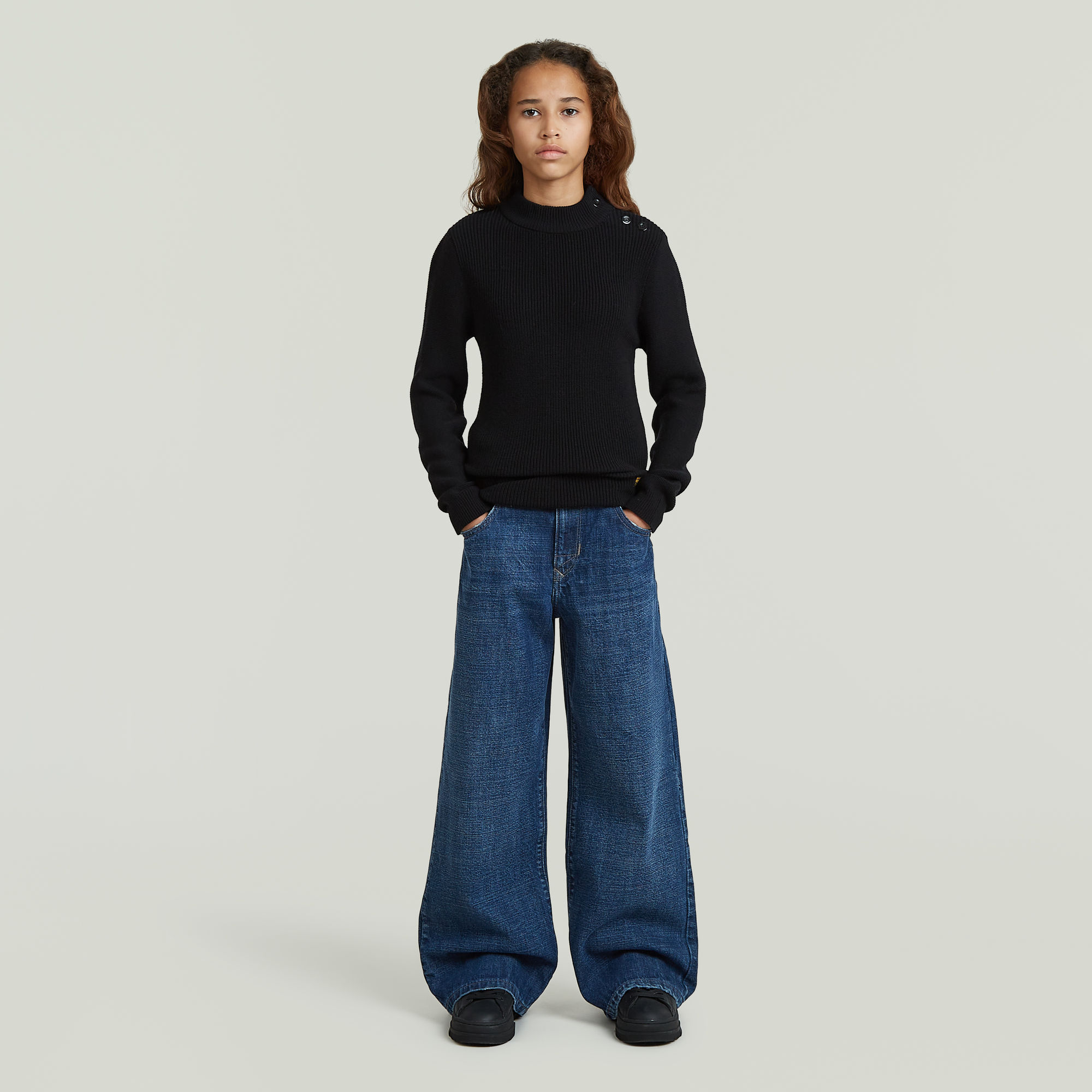 Thumbnail - Girls Crew Button Knit Cardigan - Schwarz - mädchen