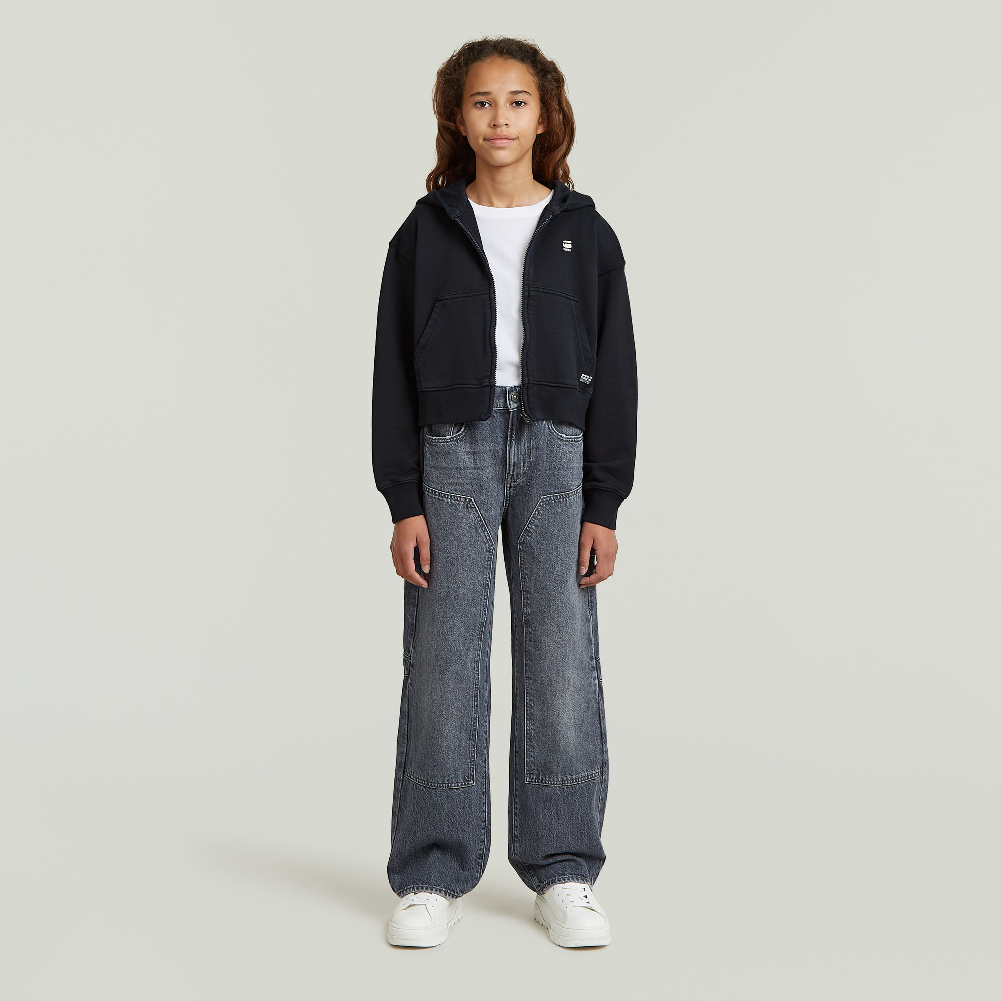 Thumbnail - Girls AR Hooded Zipp Cropped Cardigan - Dunkelblau - mädchen