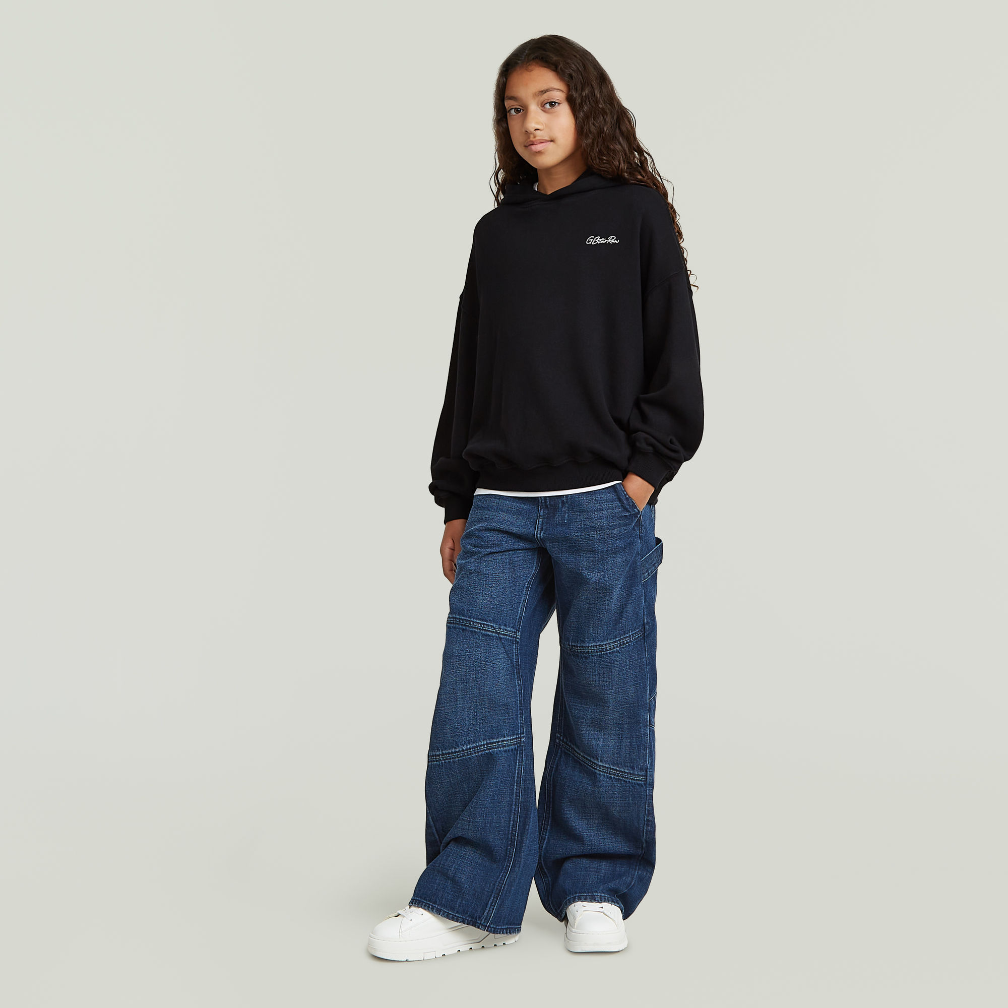 Thumbnail - Girls Hooded Oversized Sweatshirt - Schwarz - mädchen