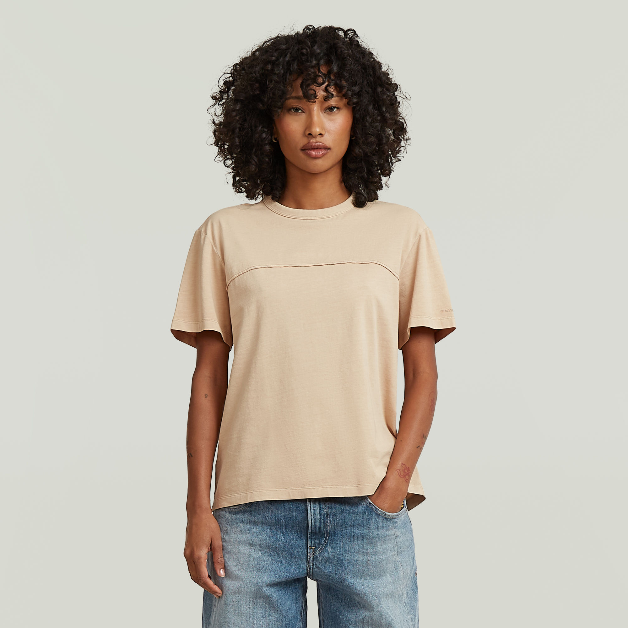 Washed Seam T-Shirt - Beige - Damen