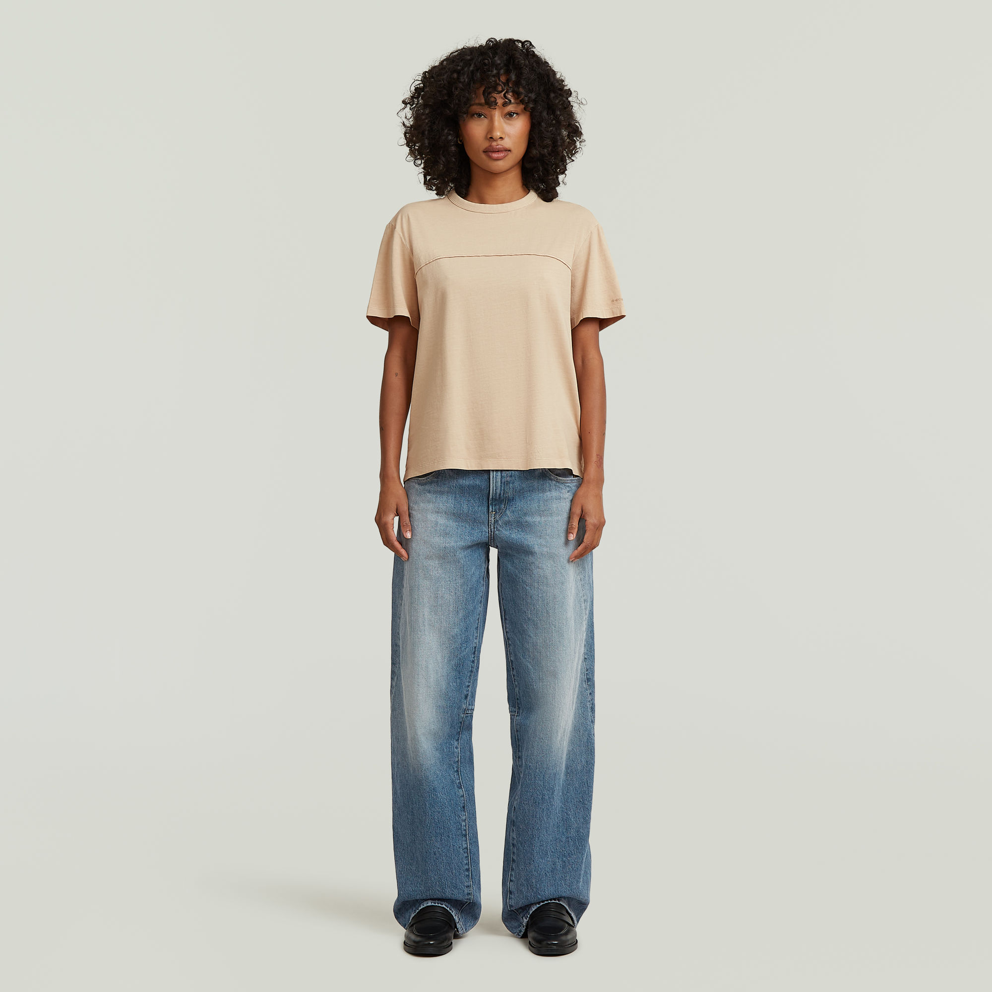 Thumbnail - Washed Seam T-Shirt - Beige - Damen